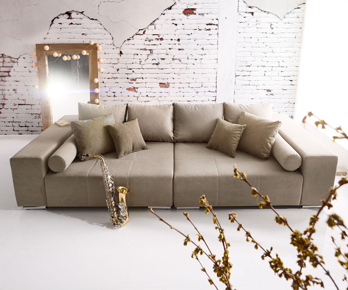 Big Sofa Marbeya 280x115 cm Grau Braun 10 Kissen #ecksofa #kissen #sofa #wohnlandschaft #bigsofa ©DELIFE GmbH