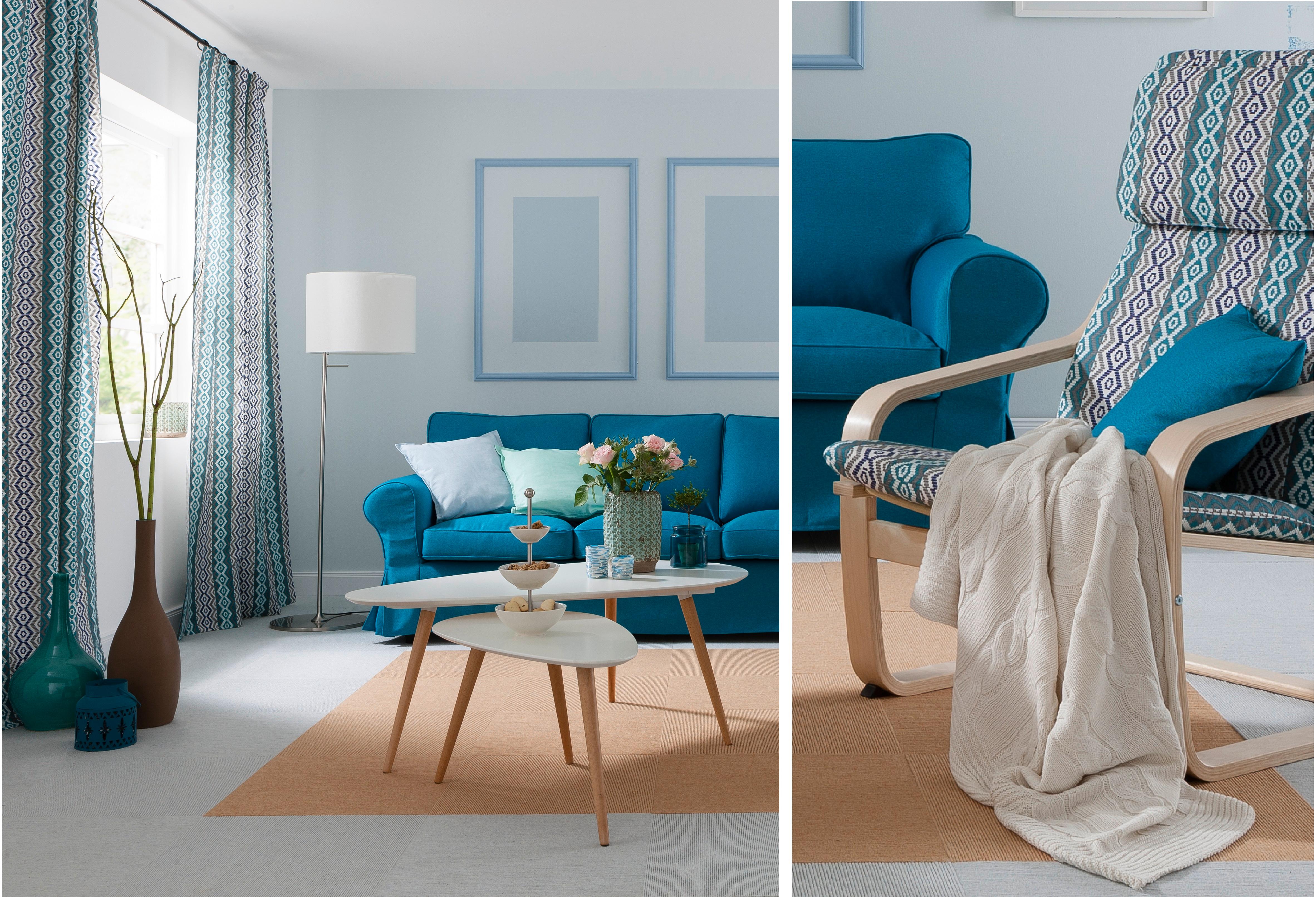 Blaues Sofa #stuhl #sessel #kissen #vorhang #ikea ©Saustark Design GmbH
