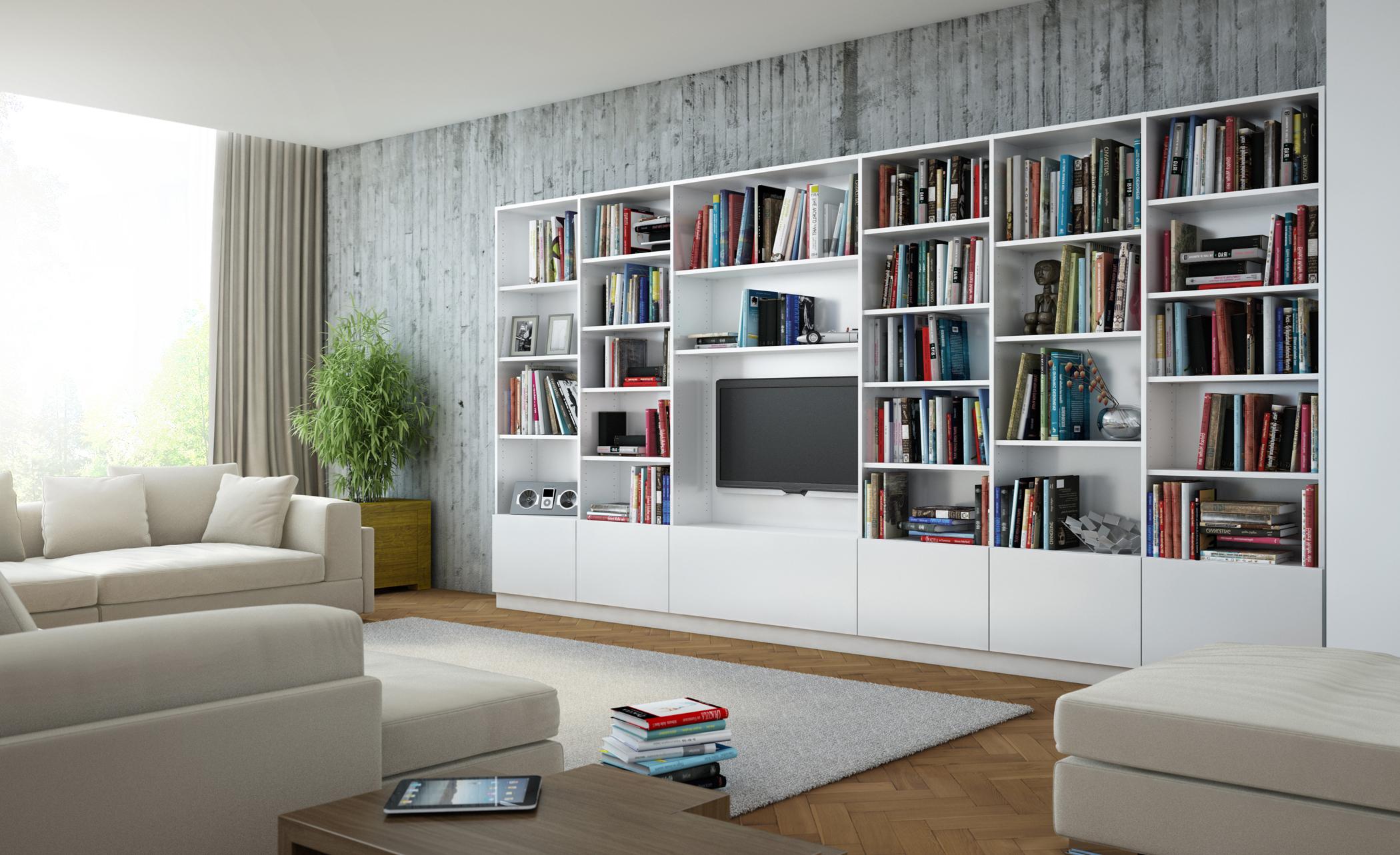 Bücherregal multifunktional einsetzen #bücherregal #teppich #sofa ©Meine Möbelmanufaktur