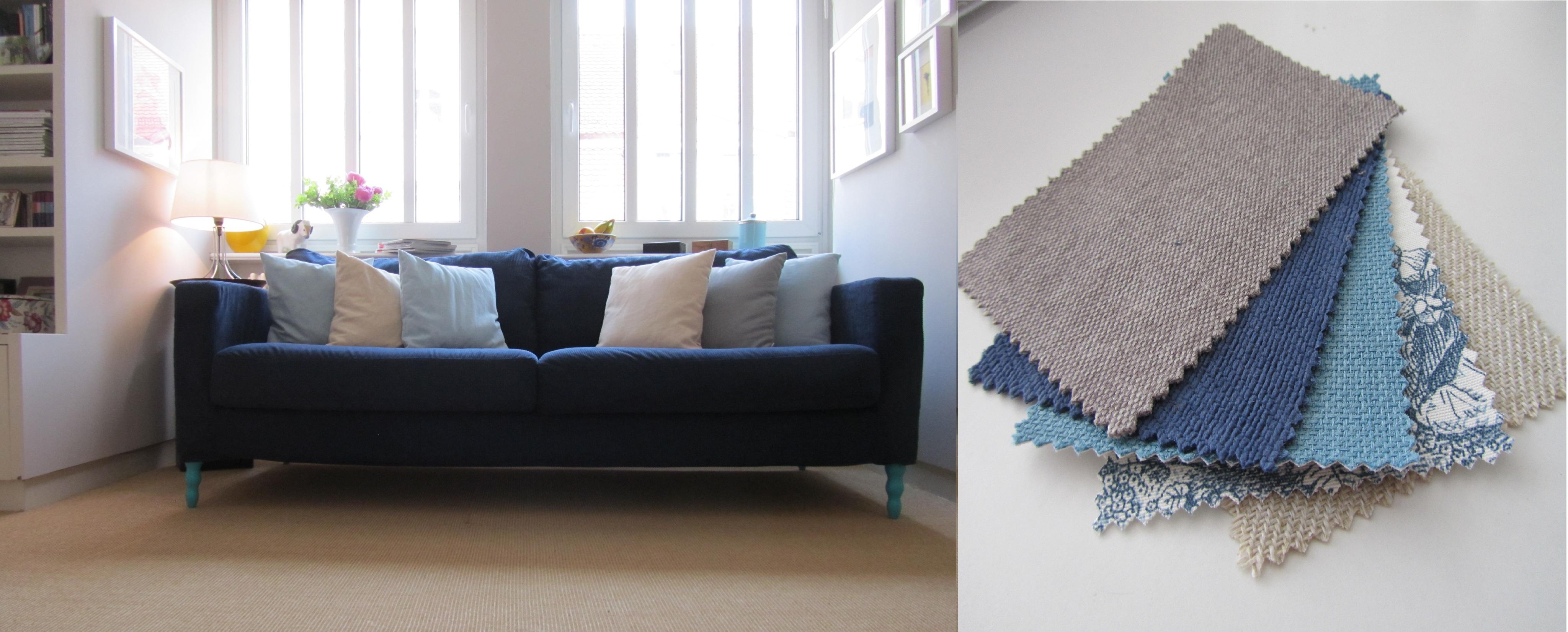 Das Wohnzimmer mit den Blautönen #sessel #kissen #vorhang #ikea ©Saustark Design GmbH