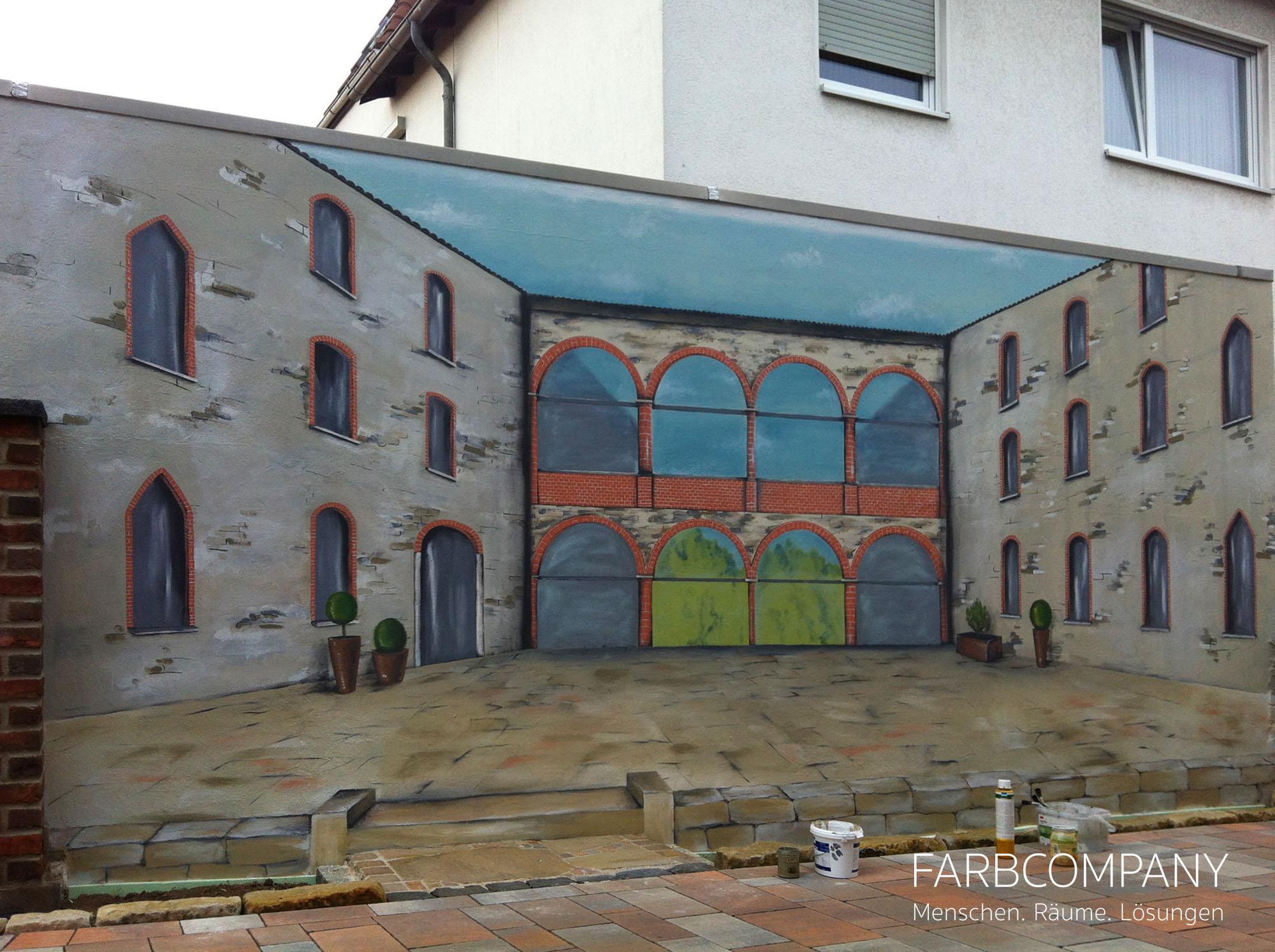 Fassadenmalerei an einer Hausfassade in Hannover #wandgestaltung #fassadengestaltung #wandmalerei #airbrushwandgestaltung ©Farbcompany