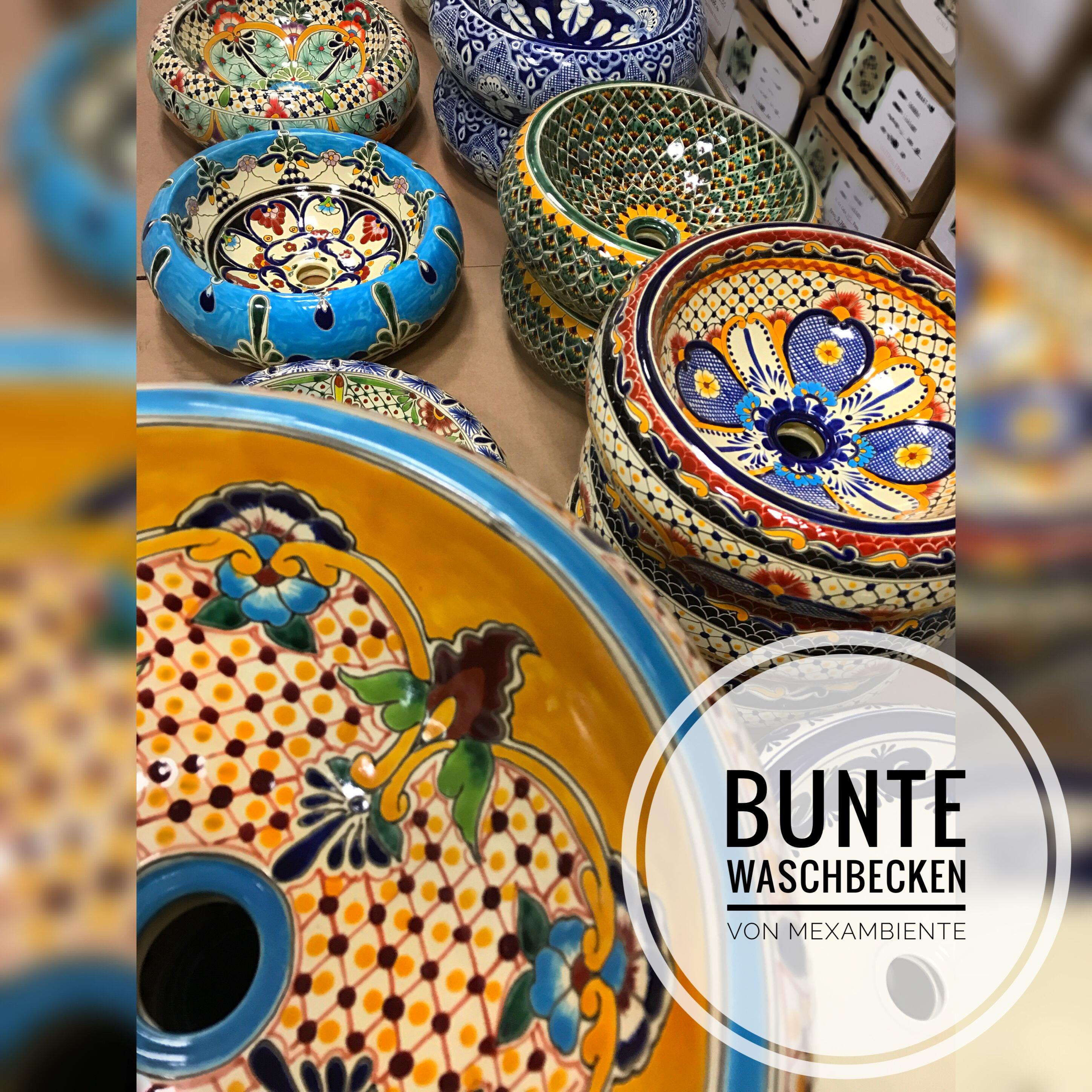 Formschöne Waschbecken mit bunten Mustern aus Mexiko #badidee ©Mexambiente