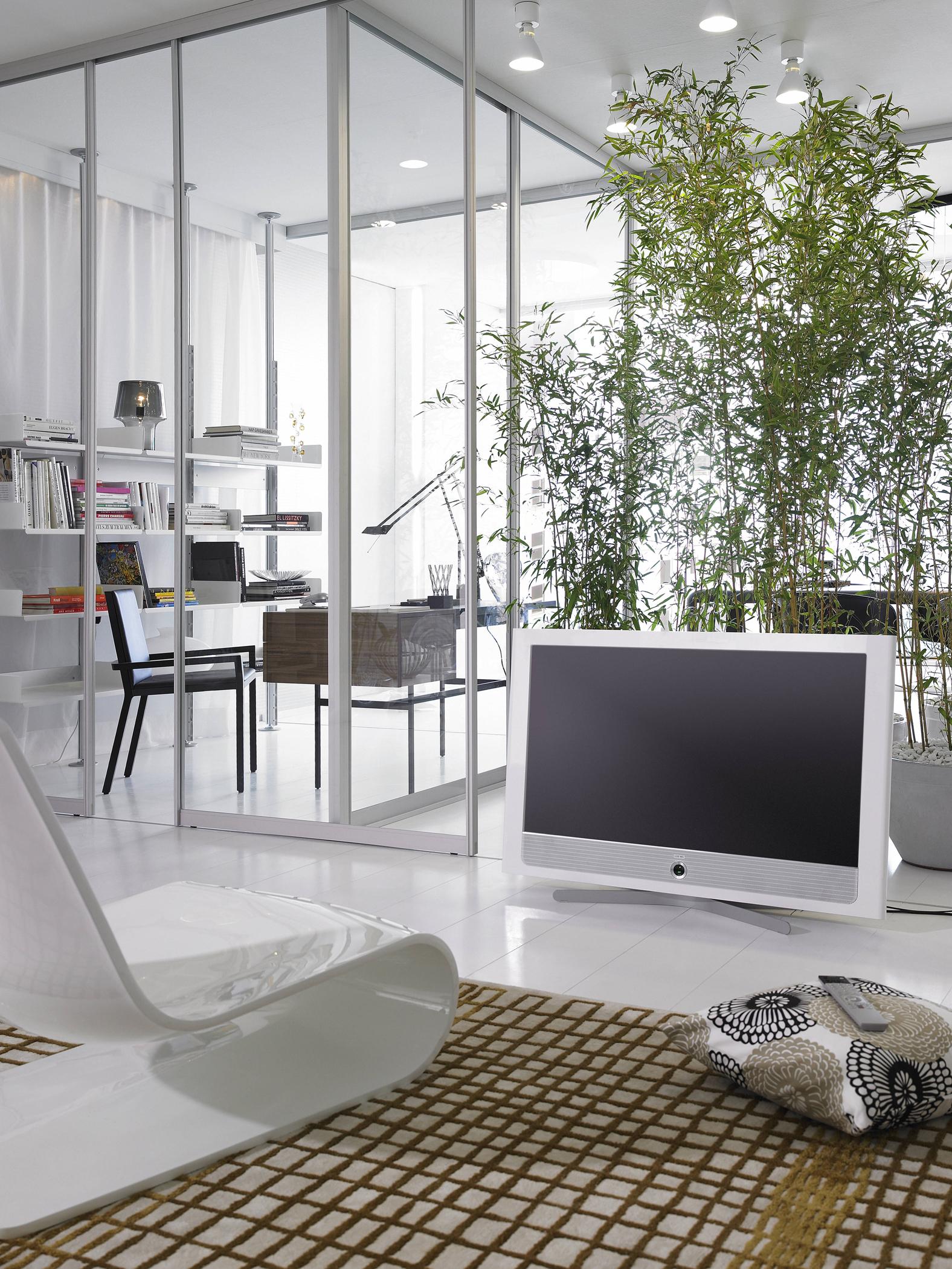 Glaswand als eleganter Raumtrenner #bambus #wohnzimmer #glaswand ©raumplus