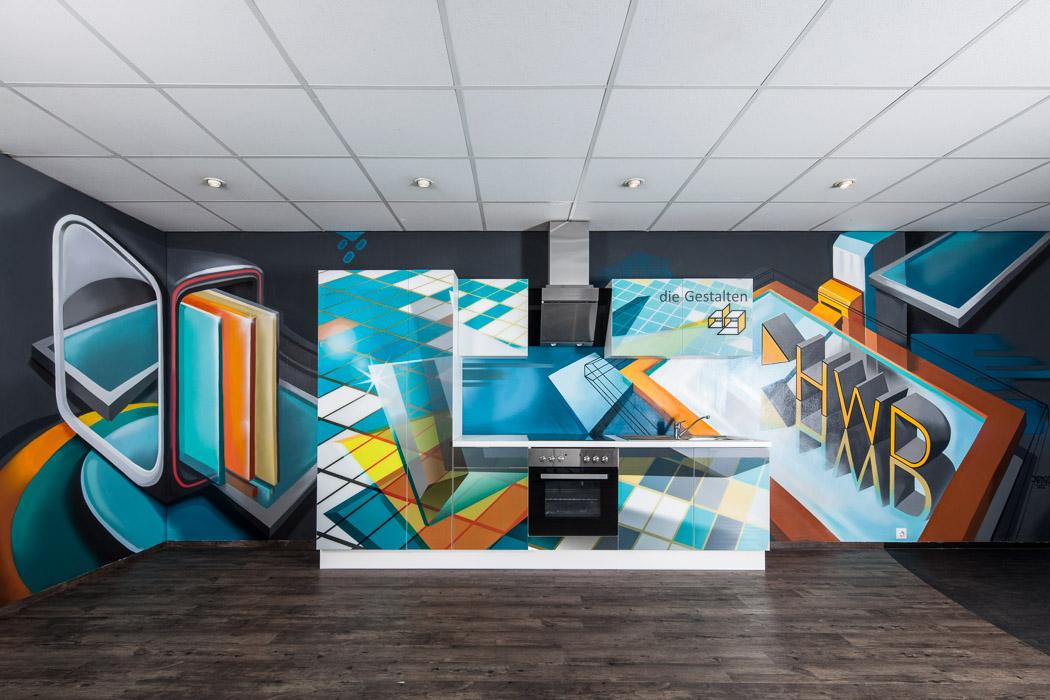 Graffiti Küche im Showroom der HWD GmbH #wandtapete #graffitiwandgestaltung ©Philipp Neumann Fotodesign