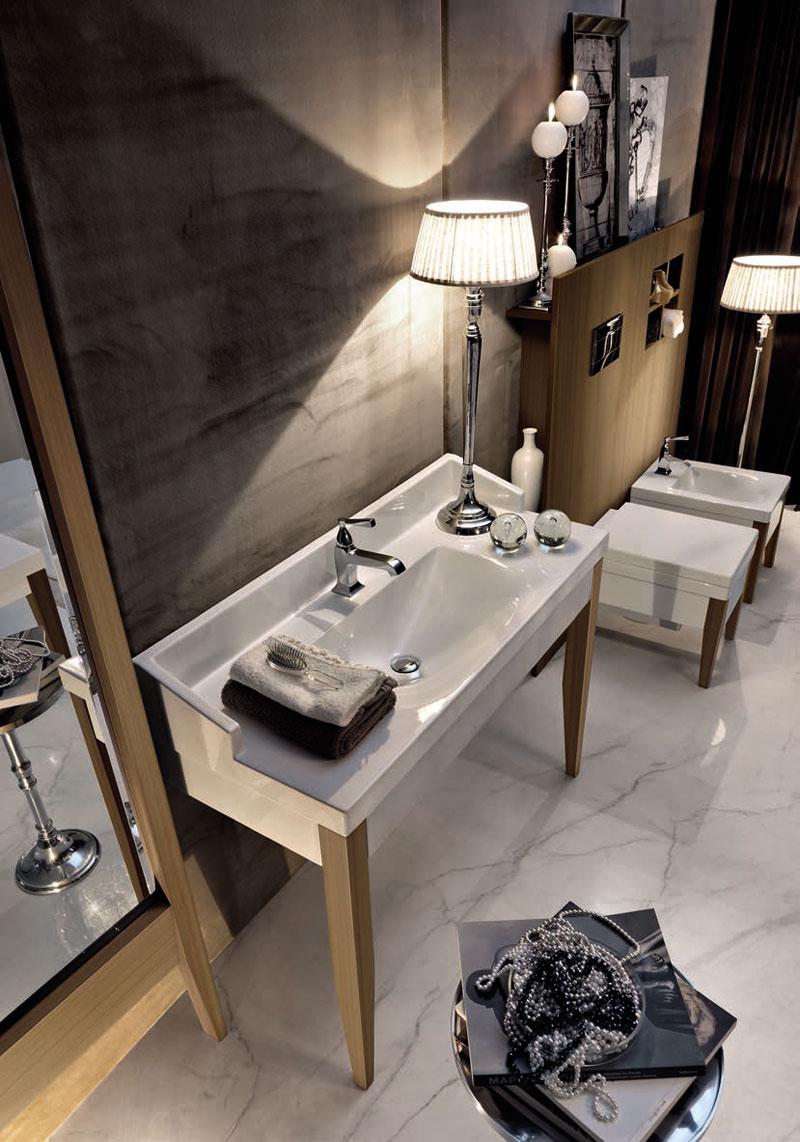Keramik und Holz - aparte optische Akzente im Badezimmer #retro #waschtisch #waschbecken ©Kerasan
