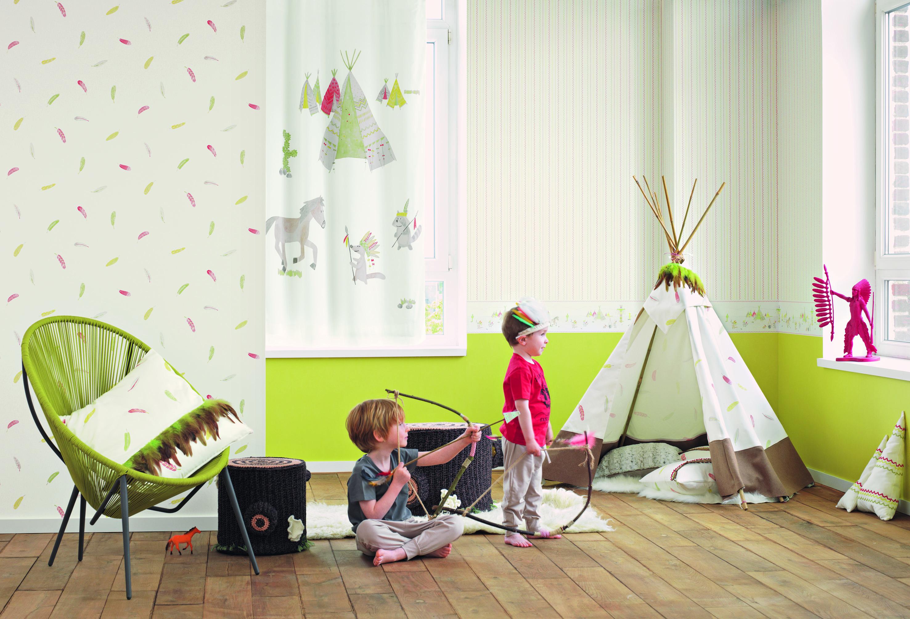 Kinderzimmer mit Indianermotiv #jungenzimmer #wandgestaltungkinderzimmer ©Casadeco