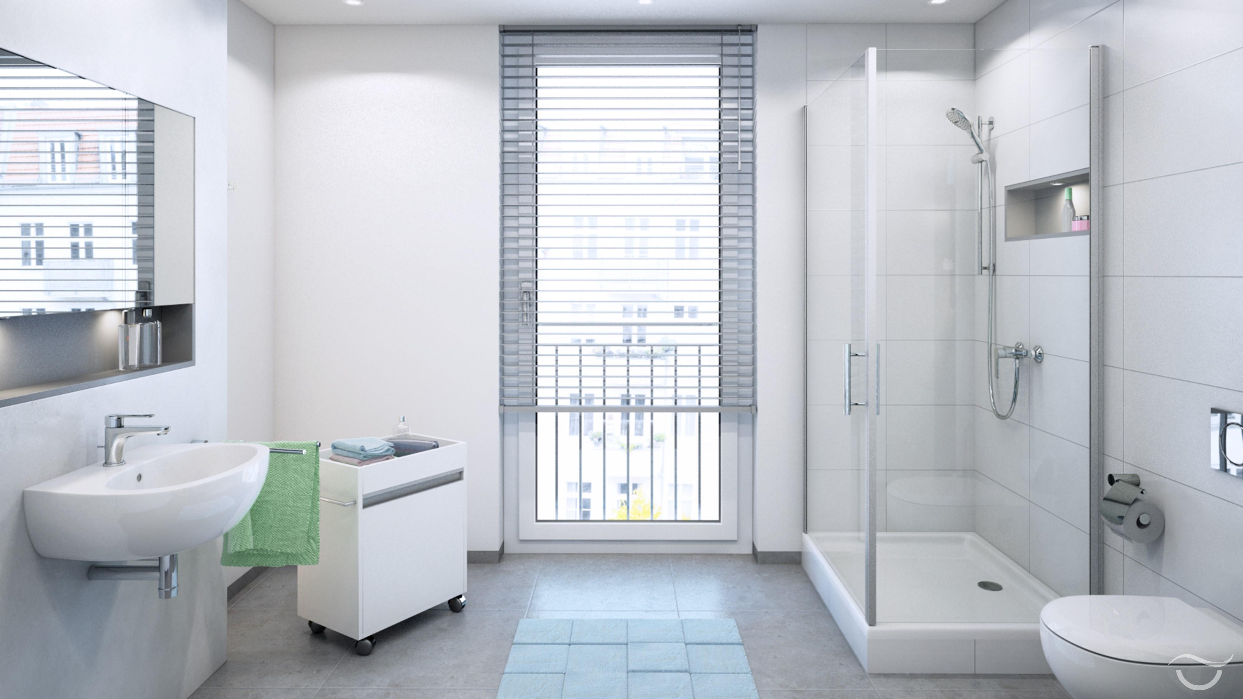 Klassisches und modernes Badezimmer-Design #dusche #kommode #wandspiegel ©Banovo GmbH