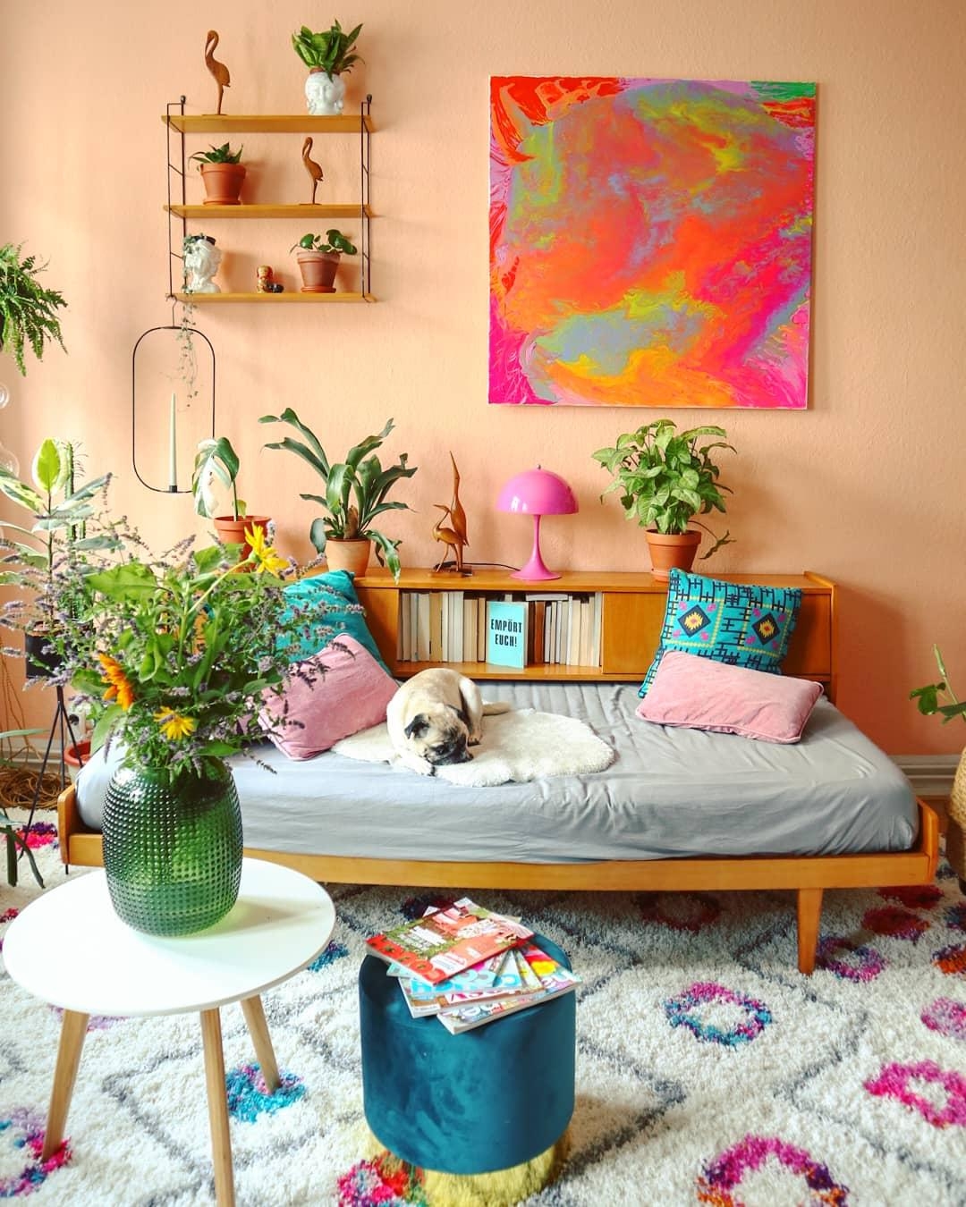 #Livingroom #colorfulhome #Bohemian #boho #daybed #plant 