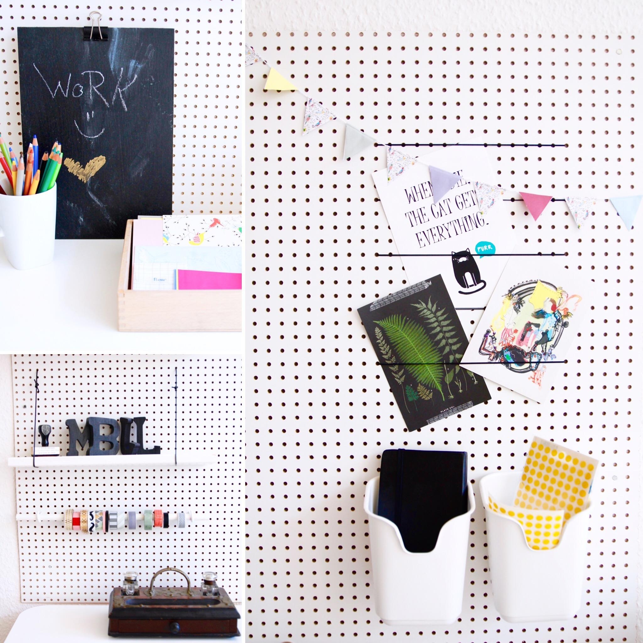 Meine Schreibtisch-Lochwand, der perfekte Hintergund für allerhand Schönes #DIYweek #schreibtisch #lochwand #DIYPinnwand