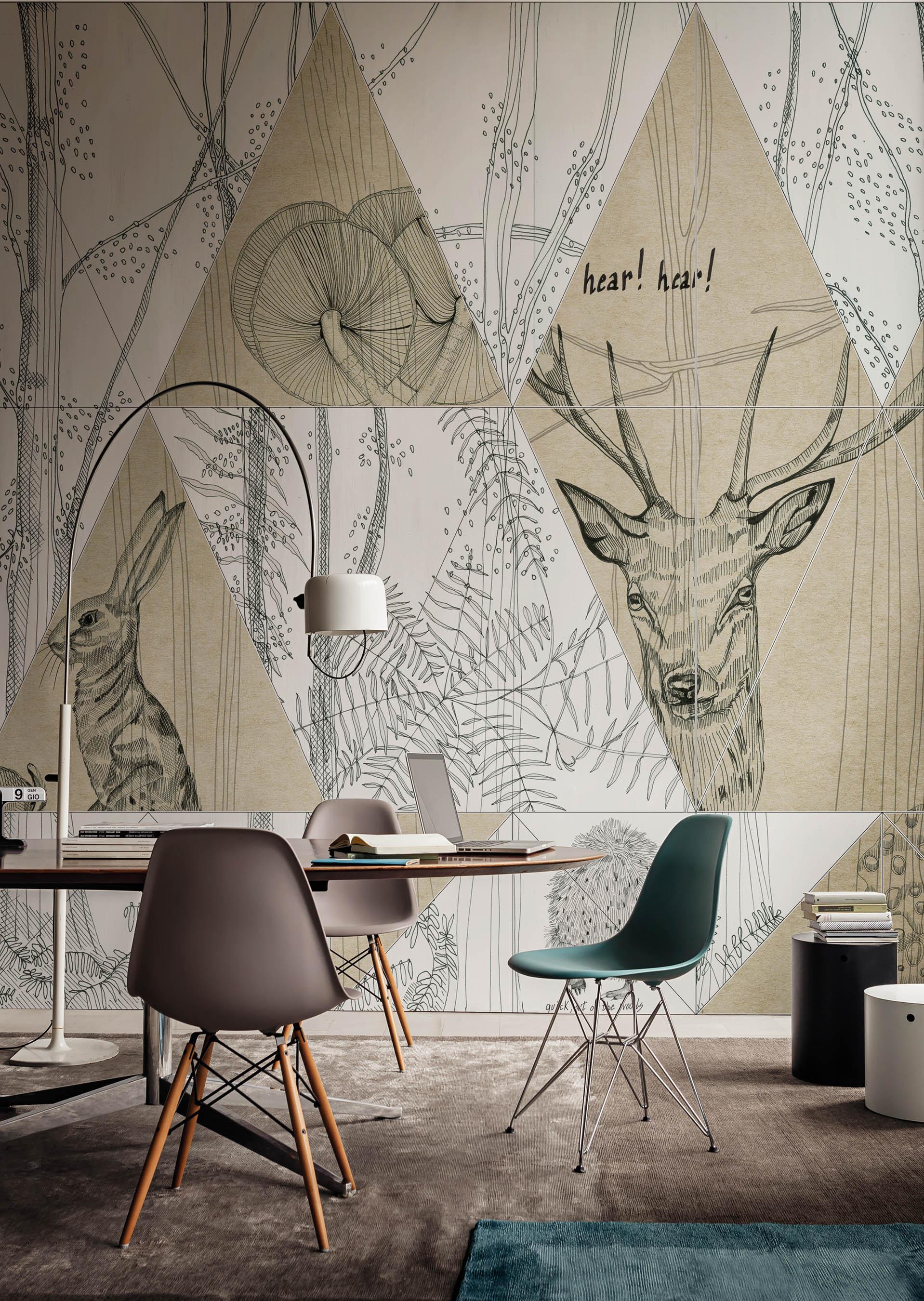 Moderne Wandgestaltung #schreibtisch #teppich #wandgestaltung #holzschreibtisch #wall&deco #designwand ©Wall&Deco