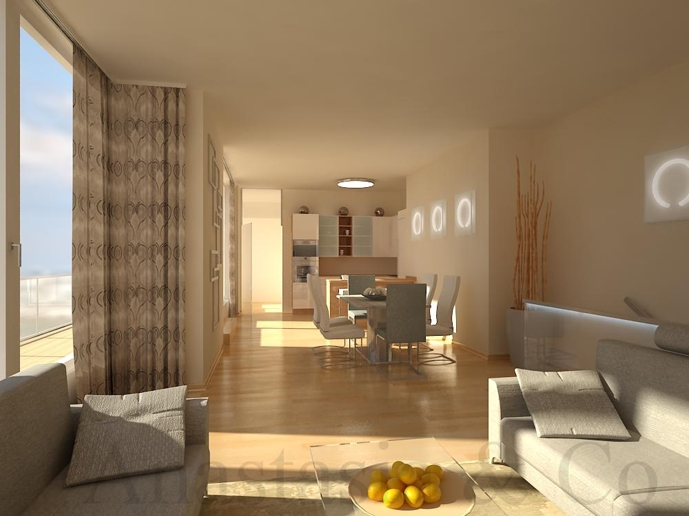 modernes Wohnzimmer mit offener Küche #wohnzimmer ©Anastasia Reicher (Anastasia & Co)