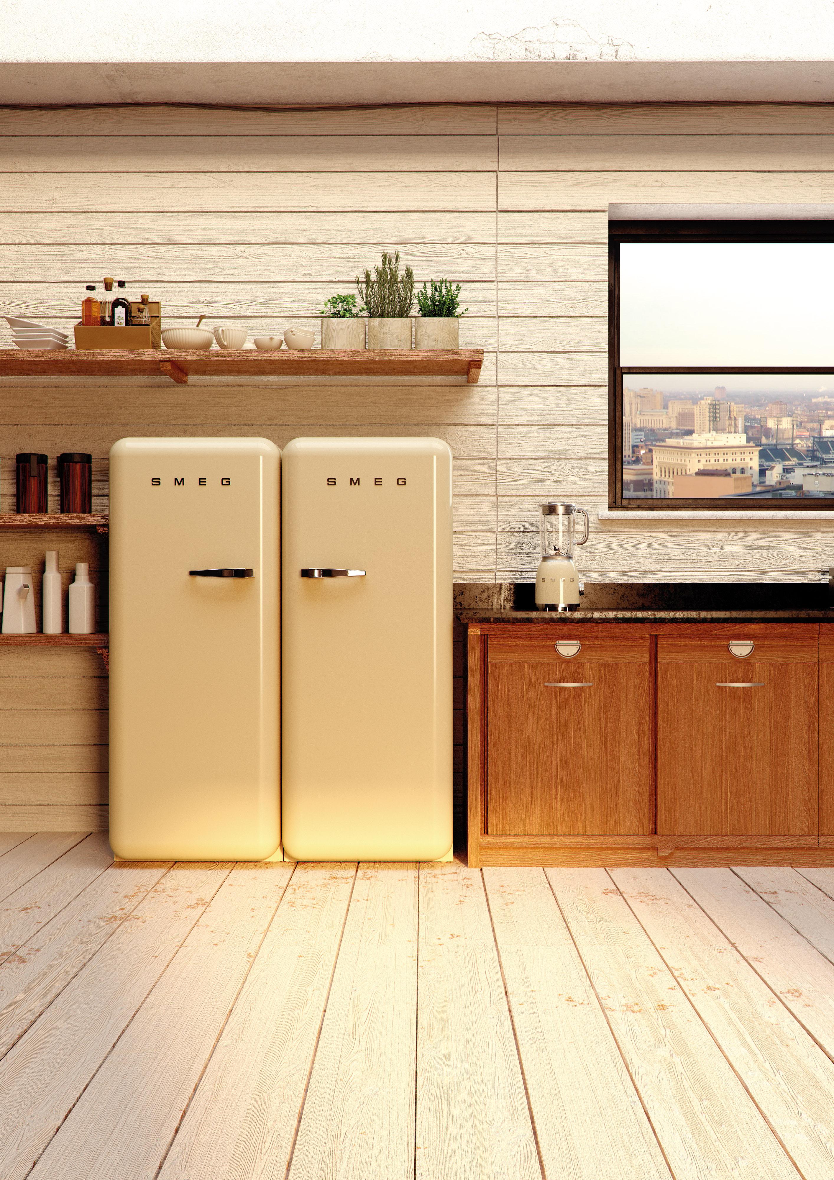 Retro-Kühlschränke in heller Küche #retro #kühlschrank #retrokühlschrank ©Smeg