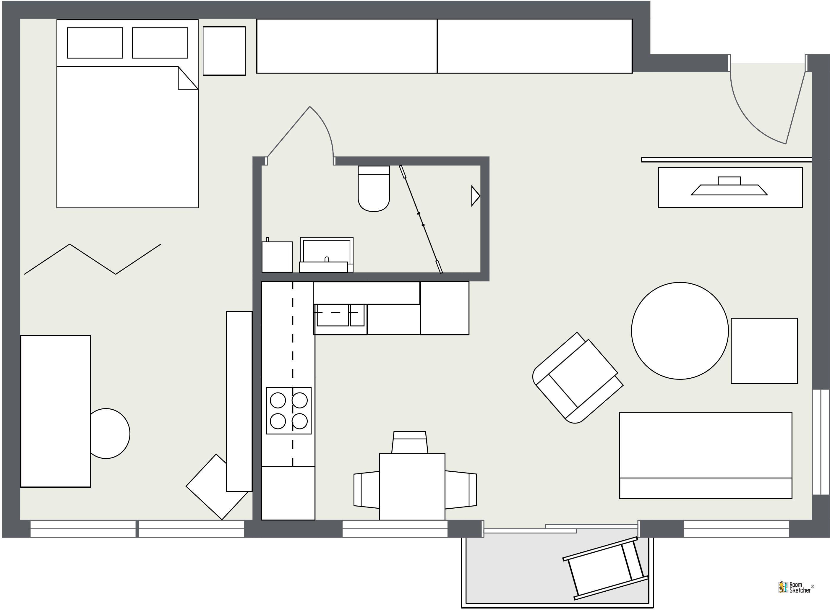 RoomSketcher Wohnidee: Kleine Wohnung einrichten - 2D Grundriss #grundriss #kleinerraum #kleinewohnungeinrichten ©RoomSketcher