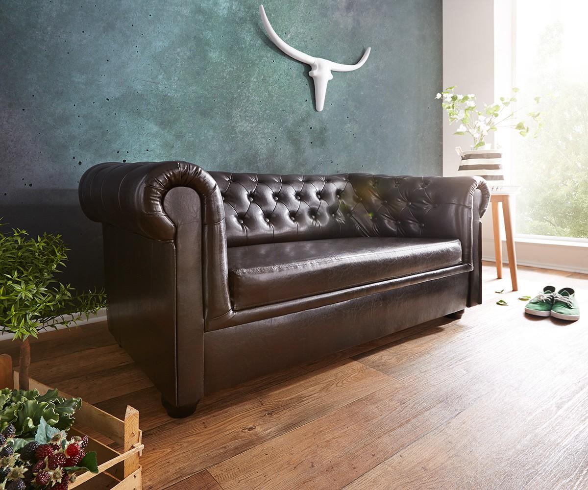 Sofa Chesterfield 160x90 cm Braun Abgesteppt 2-Sitzer #ecksofa #kissen #sofa #wohnlandschaft #bigsofa ©DELIFE GmbH