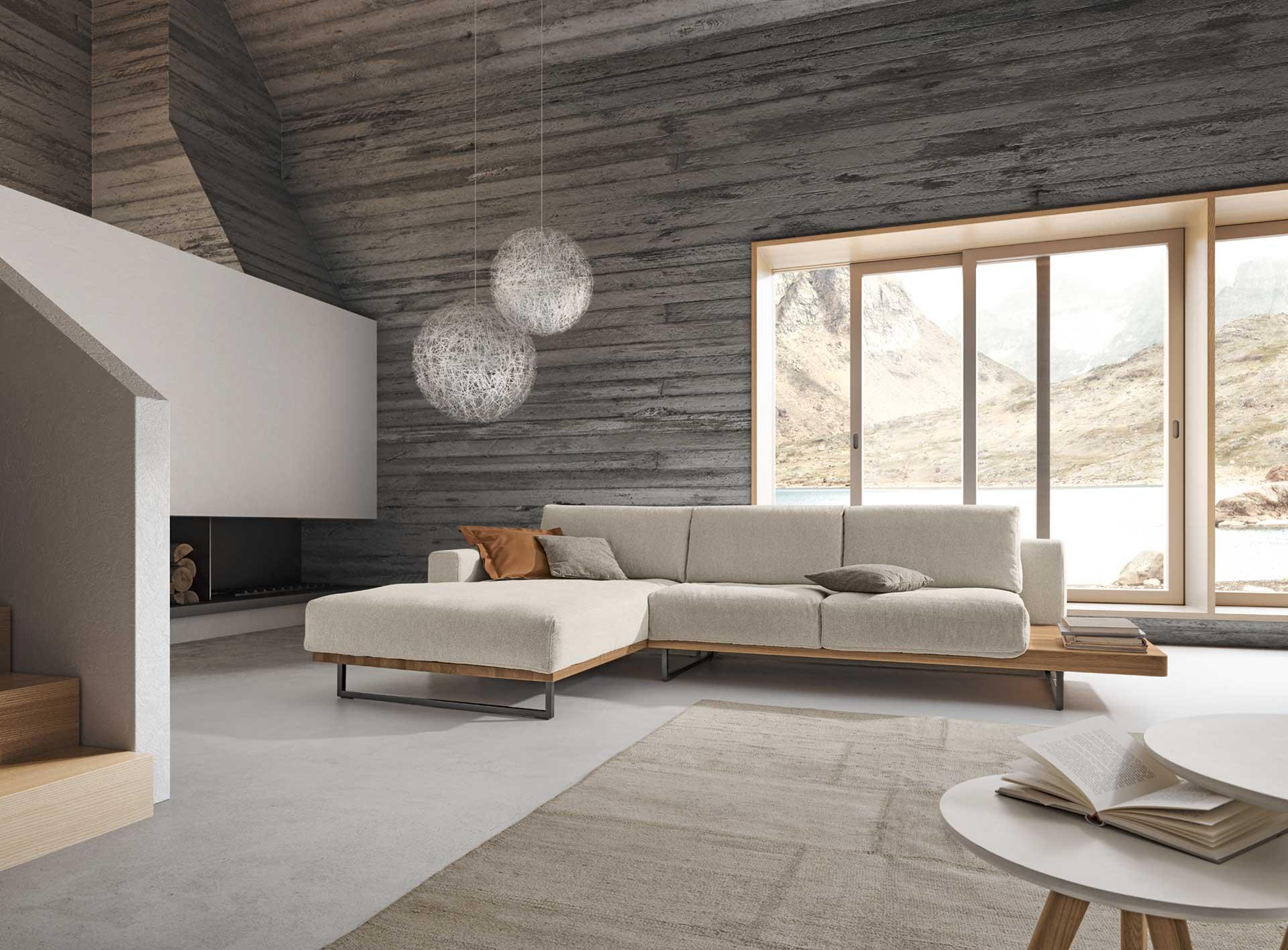 Sofa mit Massivholzsockel in Eiche #sofa #wohnlandschaft ©ADA Möbelwerke