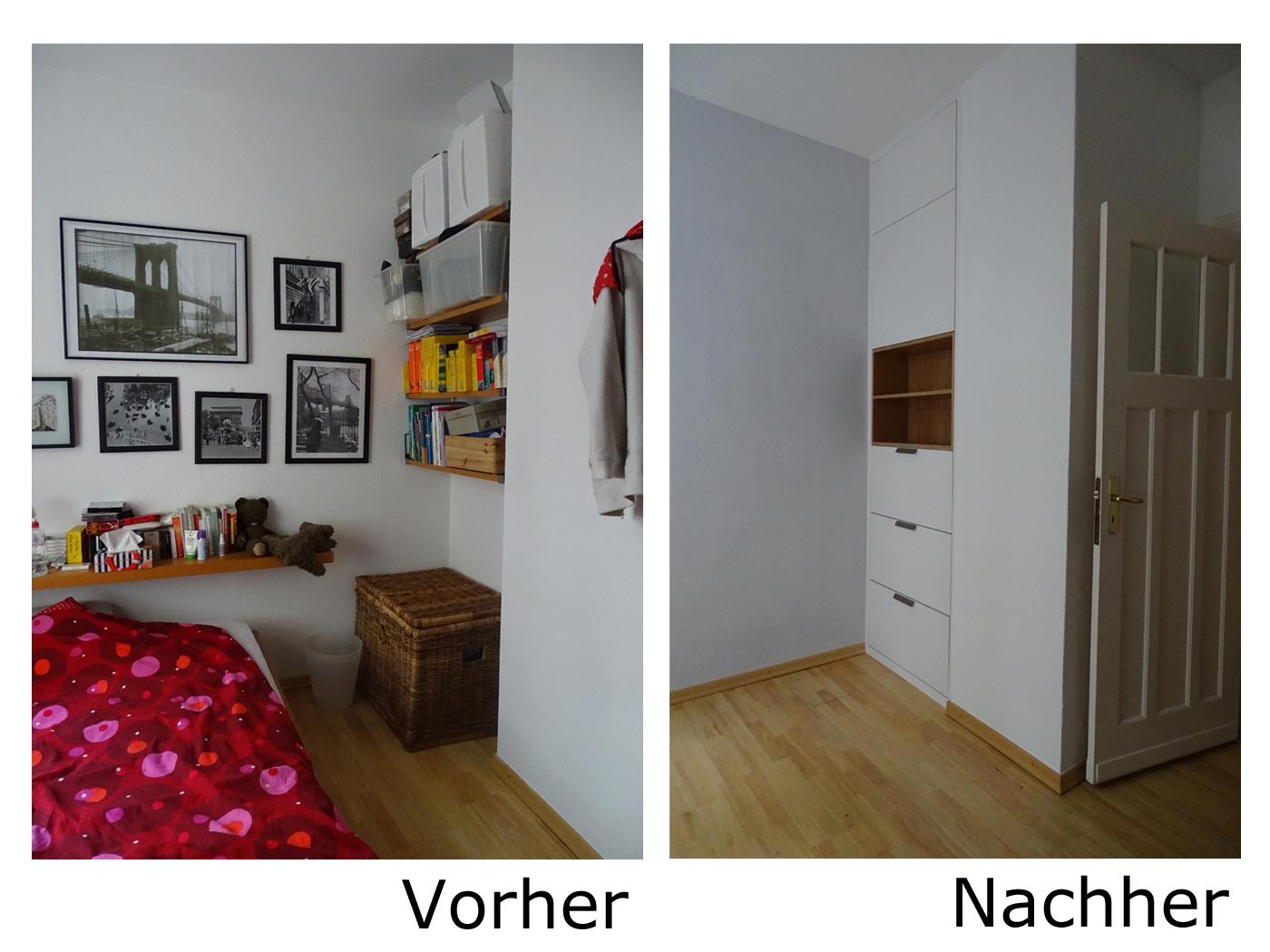 Vorher-Nachher Schlafzimmer mit Stauraumlösung #grauewand #stauraum ©Mareike Kühn Interior Stylist & Visual Merchandiser