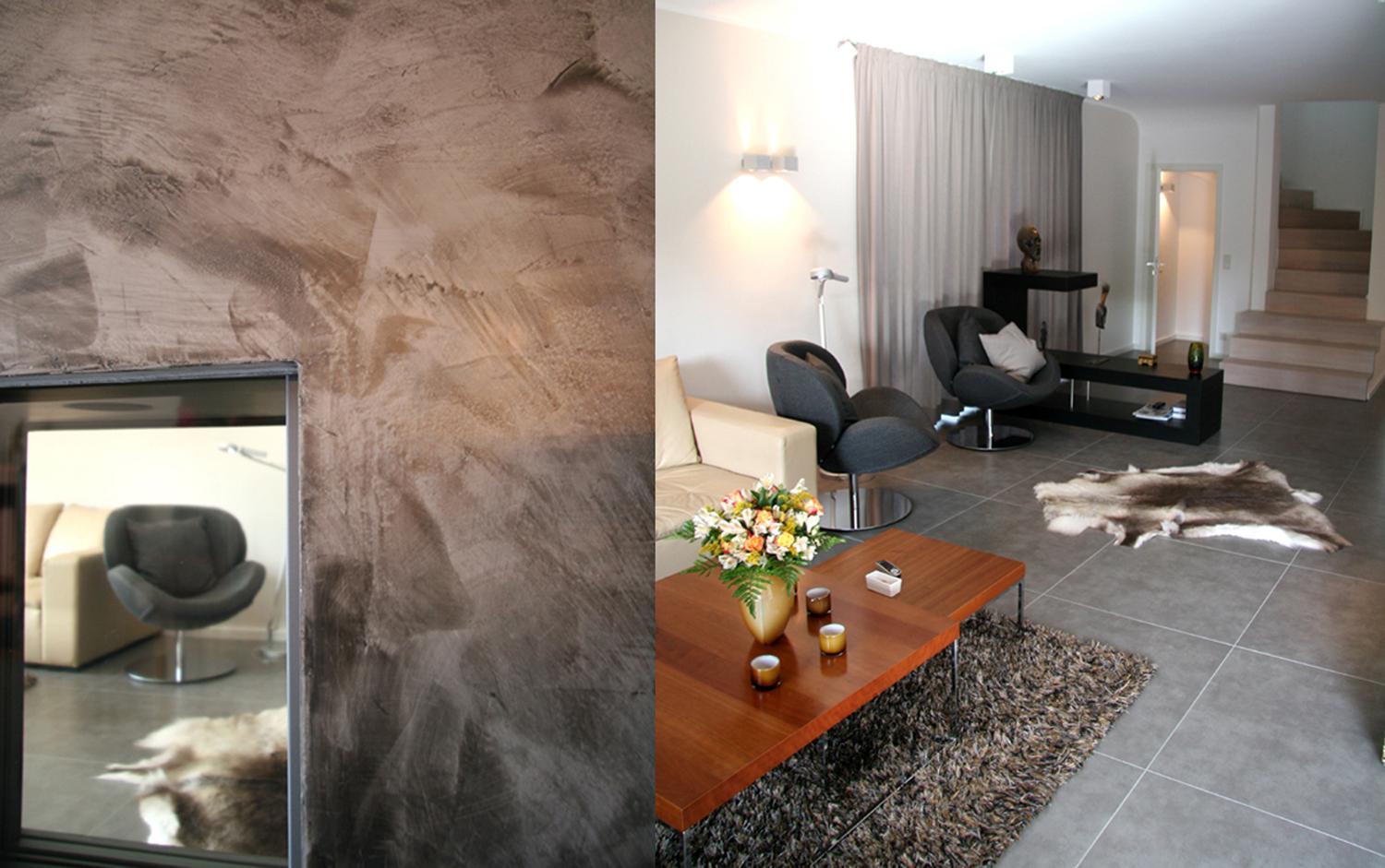 Wohnzimmer mit Kamin #couchtisch #kamin #wohnzimmer #spachteltechnik #raumdesign #lesesessel #innenarchitektur ©Silja Zürner