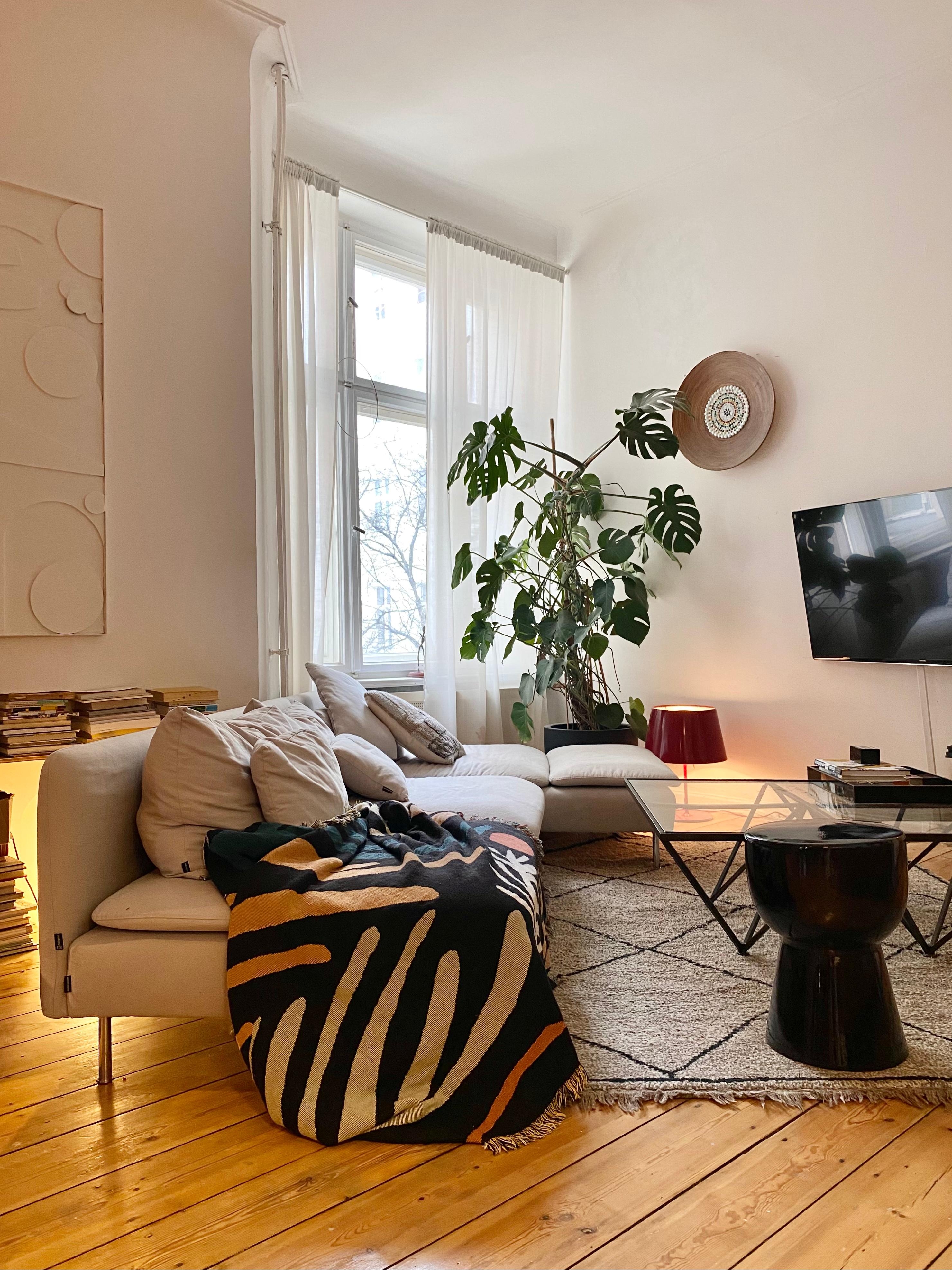 ♥️ #wohnzimmer #altbau #sofa #couch #teppich #beniourain #midcentury #holzboden