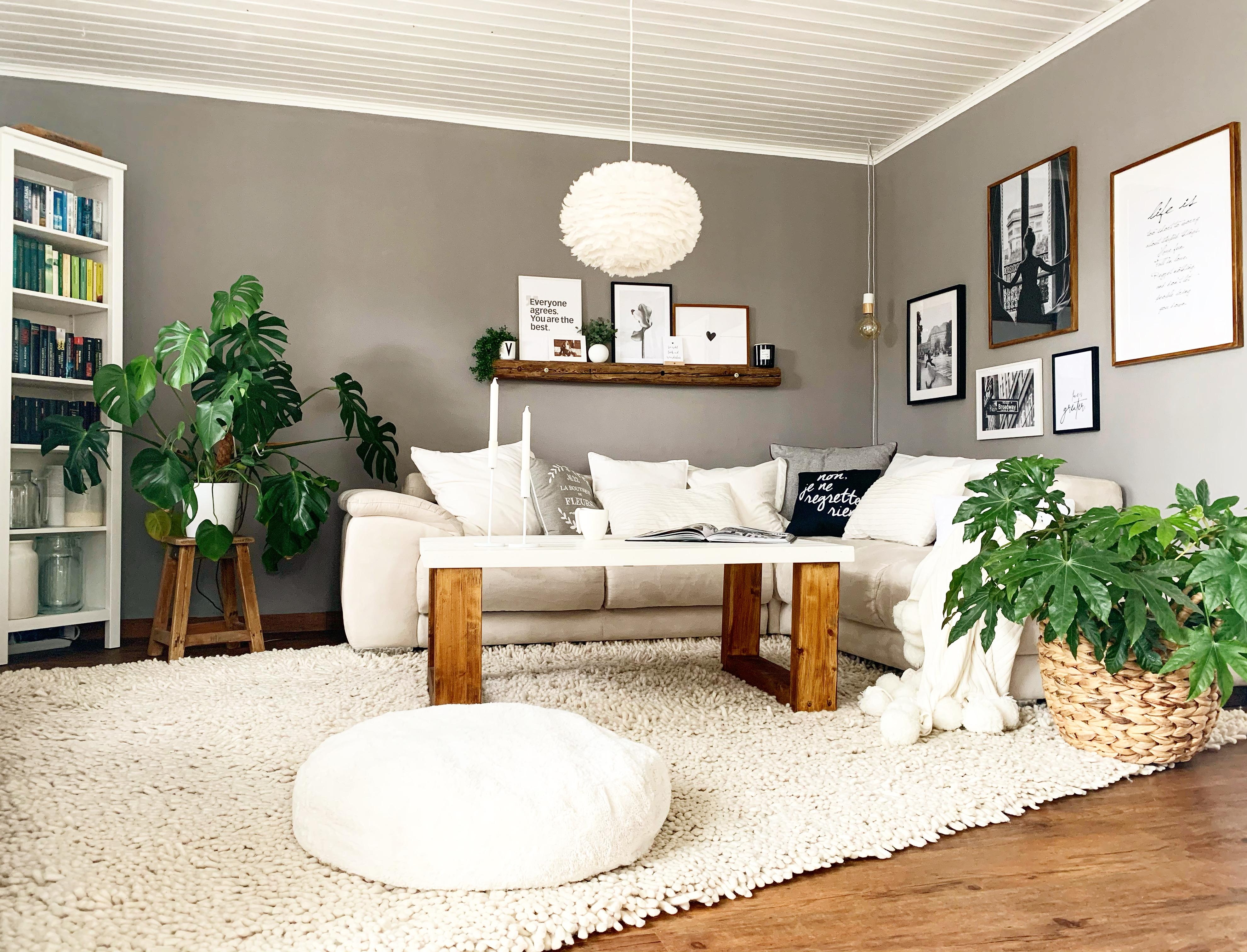 1,2,3 mit ein paar Bildern und neue Kissen das #wohnzimmer verändert #dekoration#bilderwand#wohnen#deko#pflanzen#couch