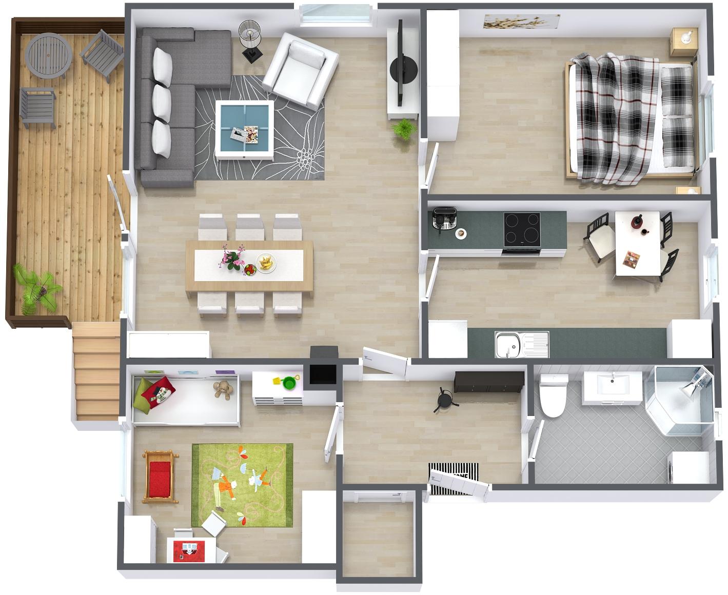 3D Grundriss Wohnung Skandinavisch RoomSketcher gru 