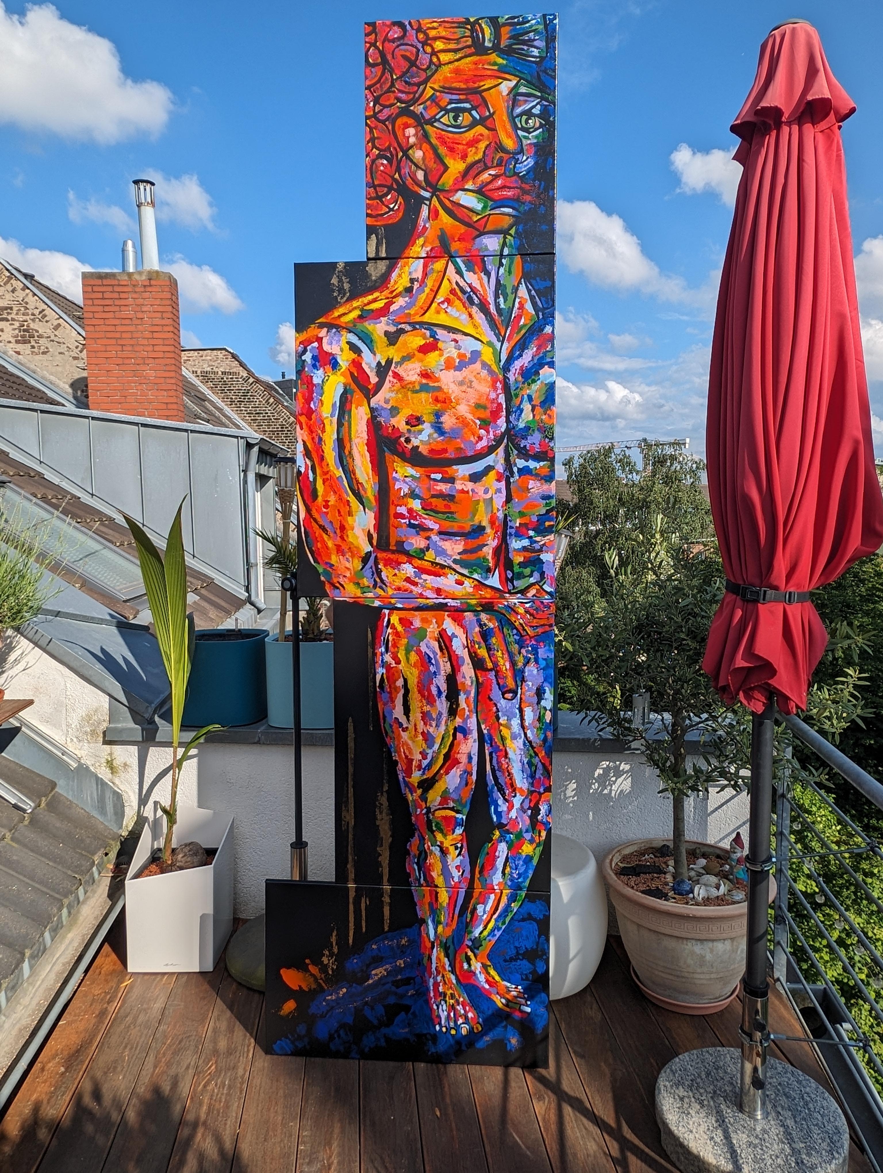Abstraktion einer Altgriechisch Statue 
Acrylfarbe auf vier Leinwänden 

280cm hoch, unterschiedliche Breiten 