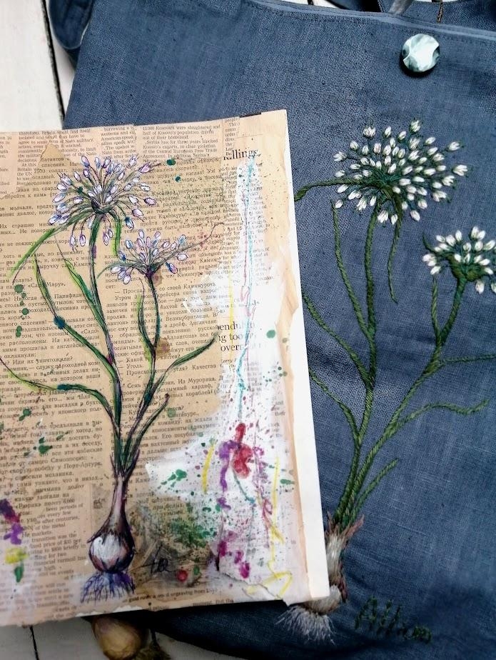 Allium mit Stift 🖊️und Nadel 🧵
#leinentasche #schwedenblau #lauchpflanze #handmade #embroiderylove #nadelmalerei