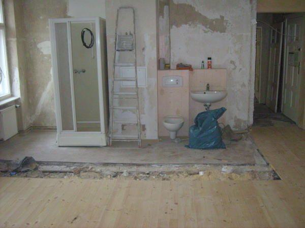 altes Badezimmer ... nachdem ich die Trennwand zum Schlafzimmer weg gerissen habe