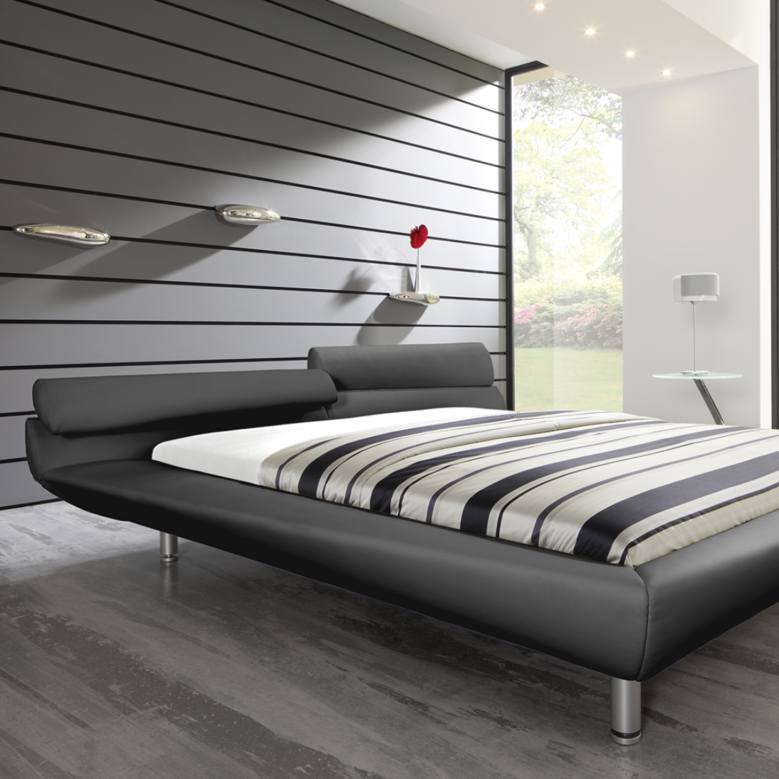 asymmetrisch, futuristisches Polsterbett #wandgestaltung #grauespolsterbett #futuristisch ©RUF|Betten