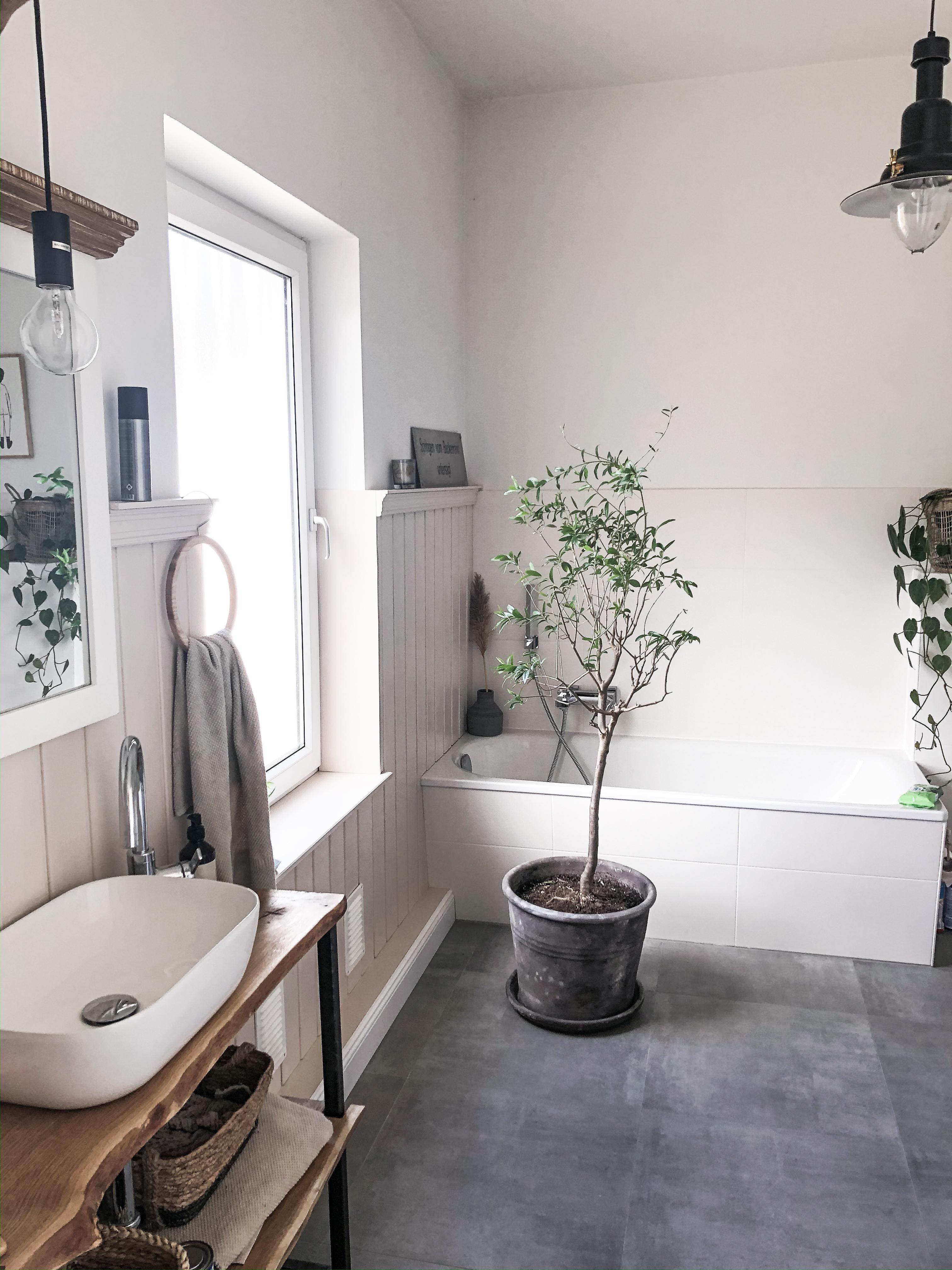 Badezimmer mit Wandvertäfelung 

#olivenbaum #bathroom #shabbychick #landhaus #waschtisch 
