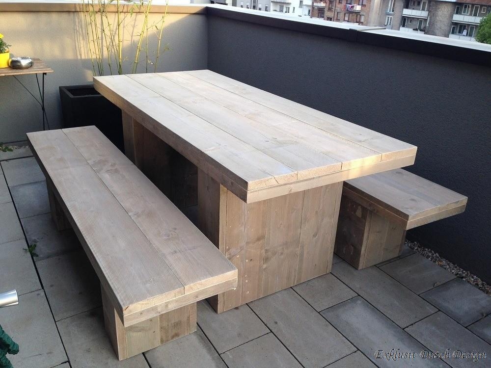 Bauholz Gartengarnitur Eberswalde mit Wangen unter dem Tisch und Bank. #Gartenmöbel #Bauholz #Home #Bauholzmöbel #Garten
