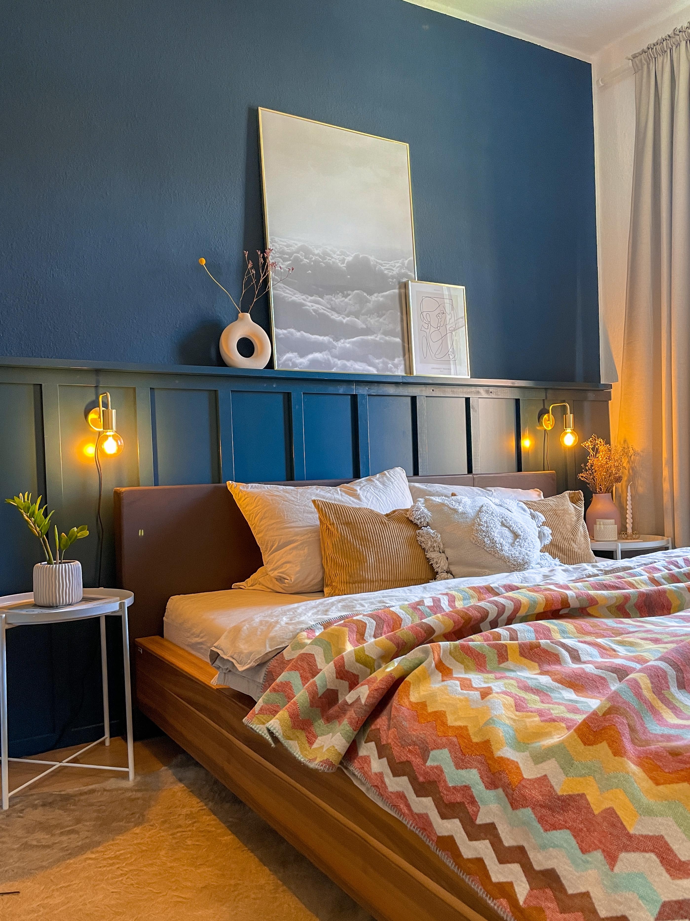 #bedroom #cozy #diy #wandverkleidung #blue #bluewall 