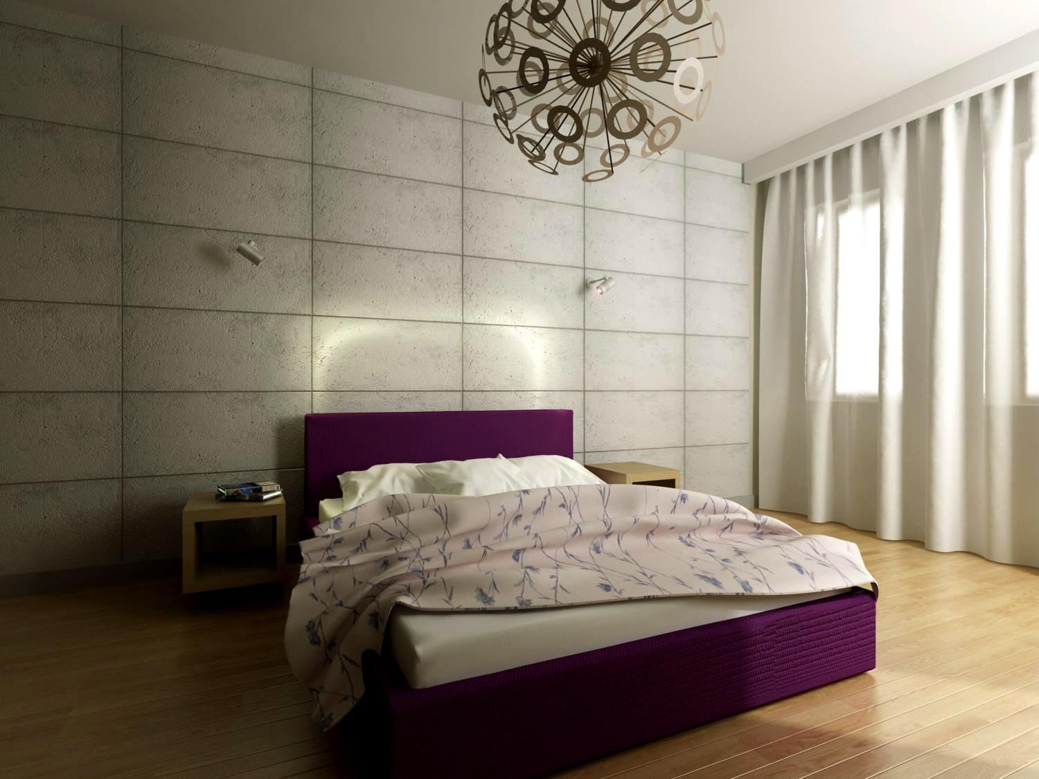 Betonplatten in Schlafzimmer #nachttisch #pendelleuchte ©Florisa