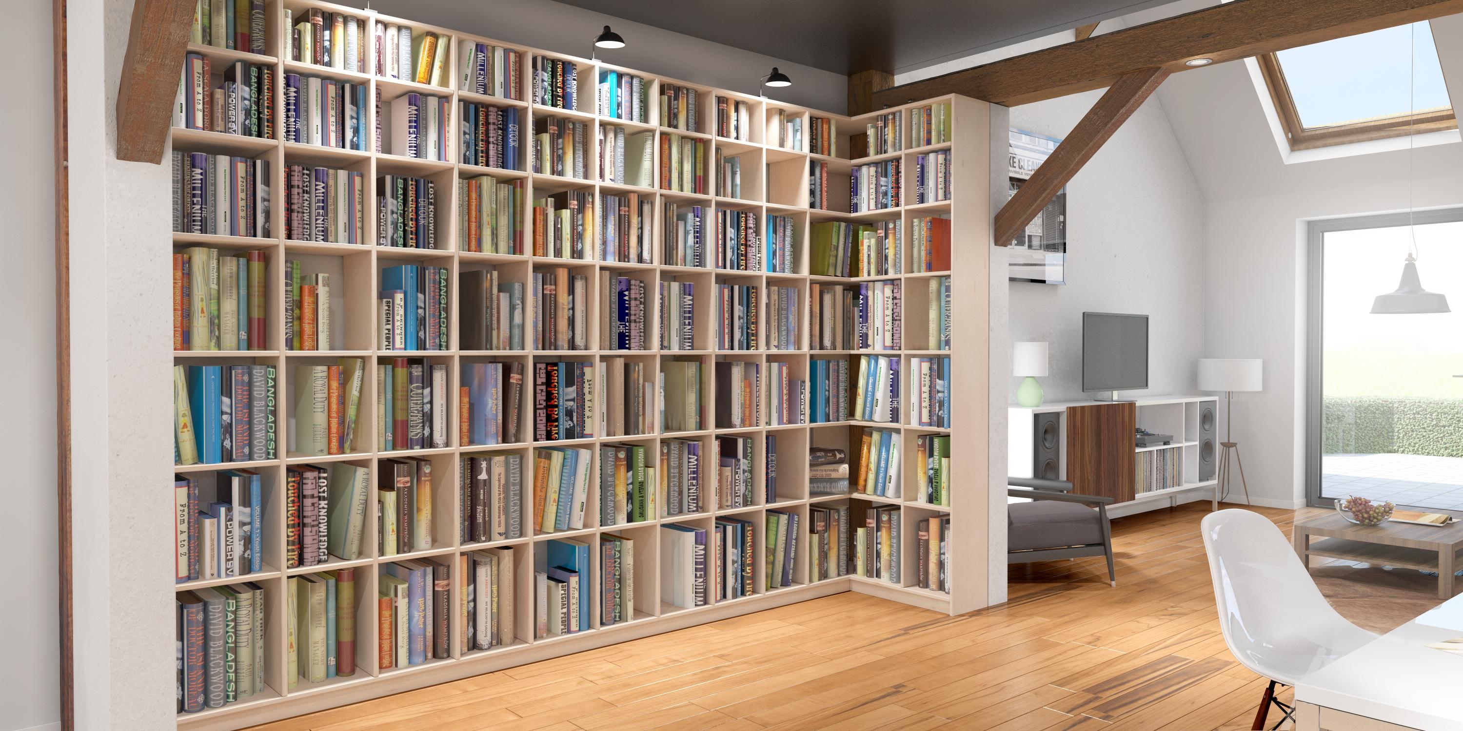Bibliothek aus Buche mit integrierter Ecklösung #bibliothek #regal #bücherregal #eckregal ©Pickawood