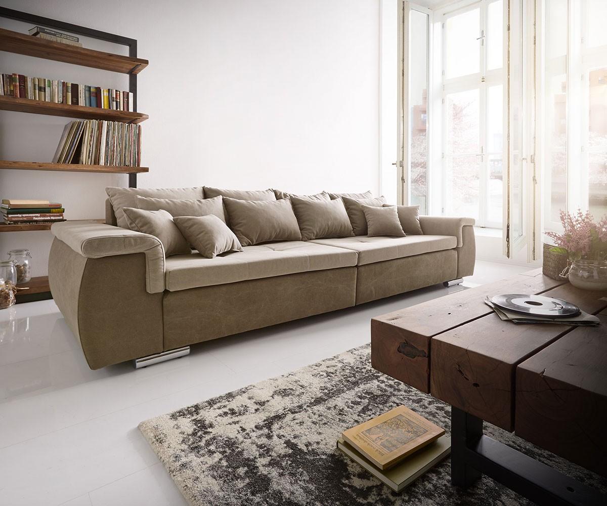 Big Sofa Navin 275x116 cm Braun Grau mit Kissen #ecksofa #kissen #sofa #wohnlandschaft #bigsofa ©DELIFE GmbH