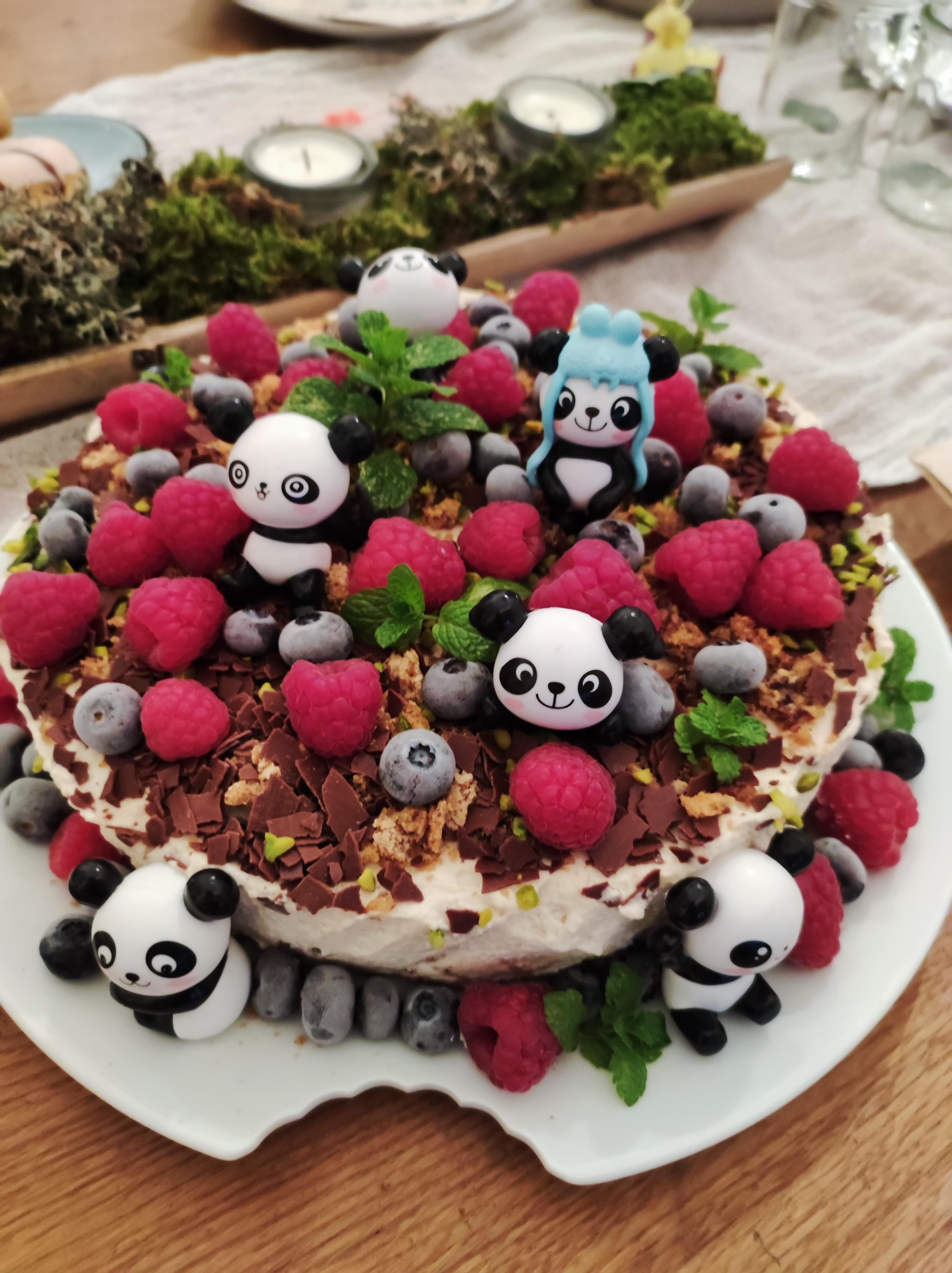 Birthdaykuchen für meine Nichte 💓#backliebe #torte #capuchinokrümeltorte #geburtstag #tischdeko  #panda #rezeptidee