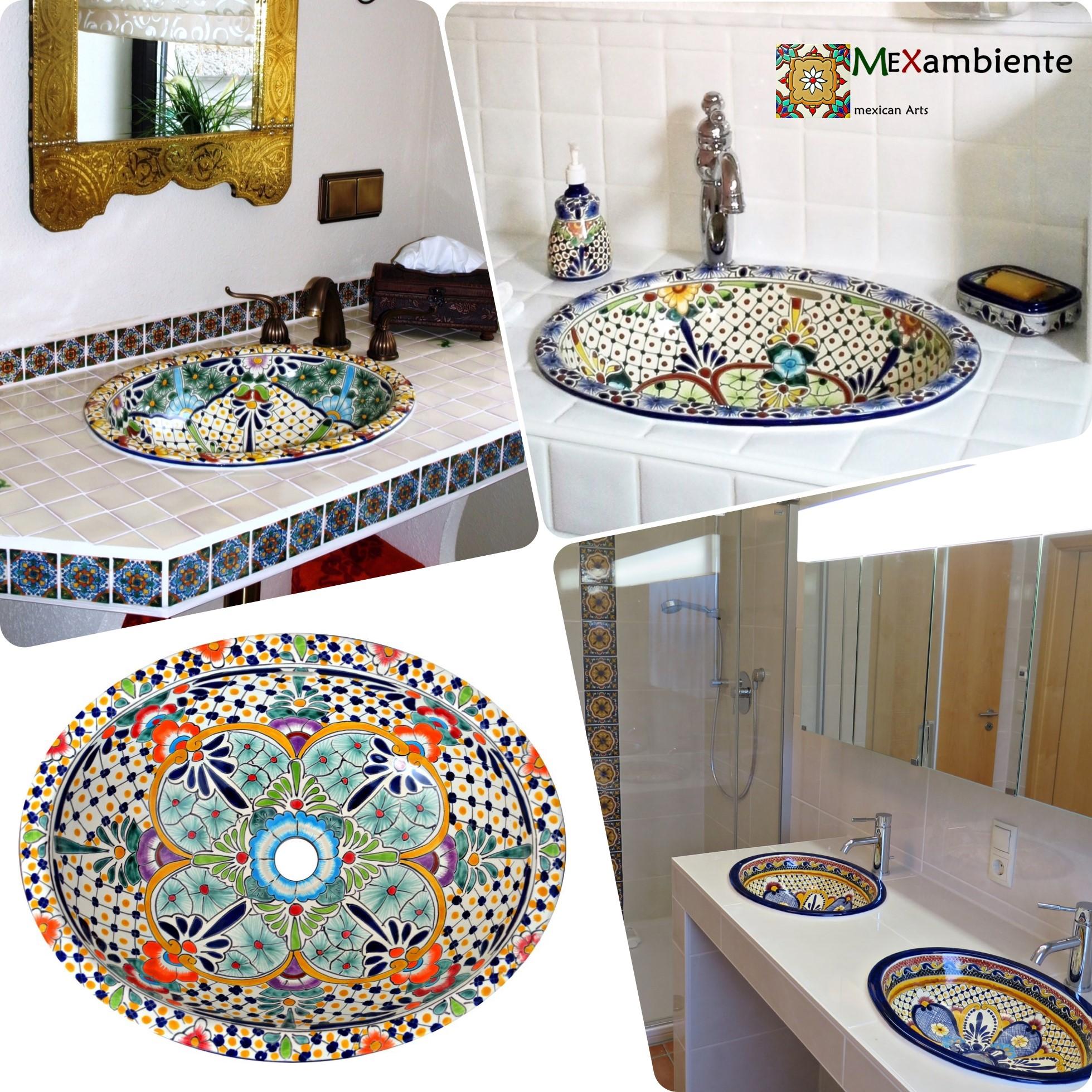 Bunte Badezimmer mit Flair aus Mexiko #retro #badidee #mediterranesbad ©Mexambiente