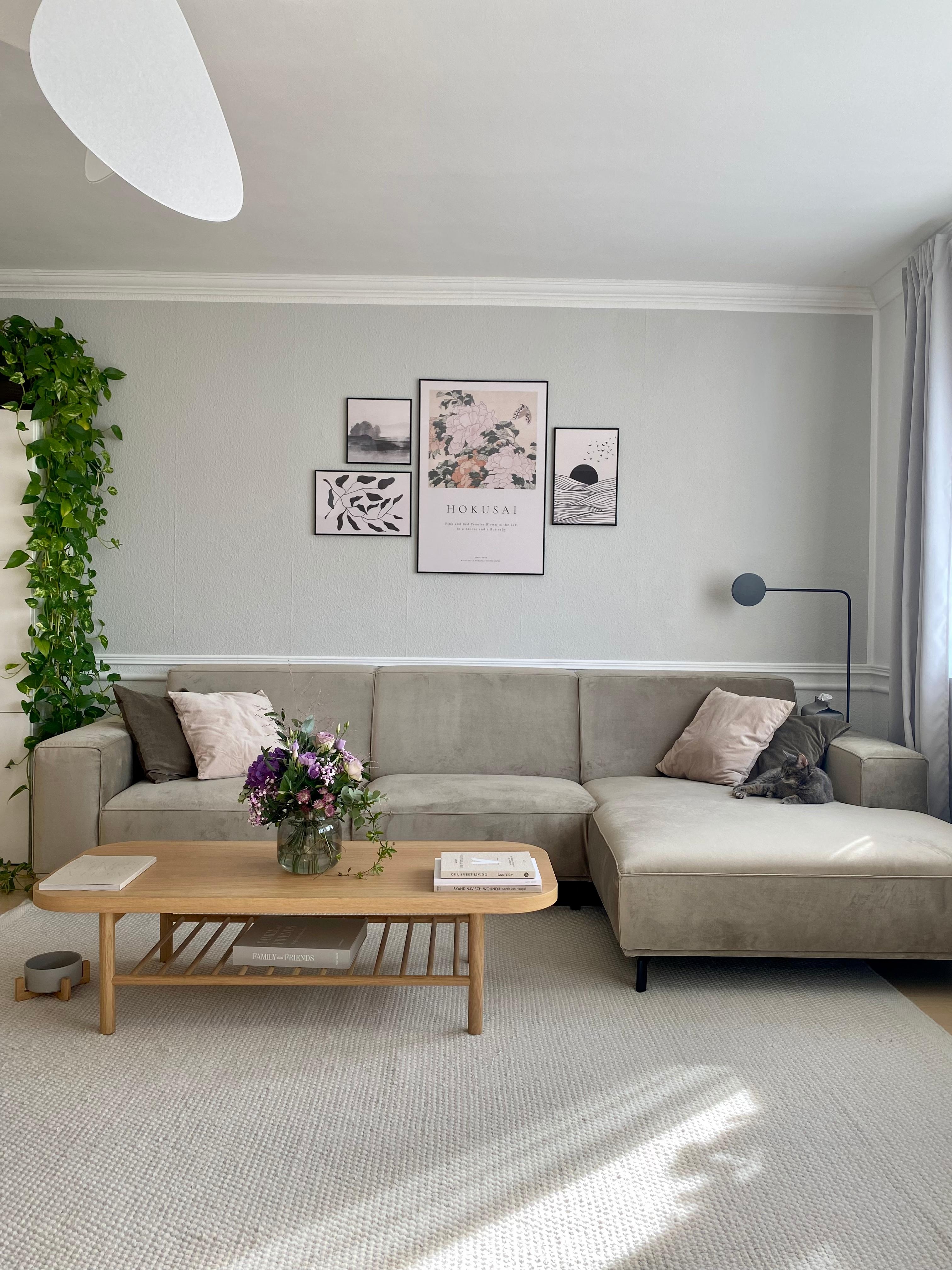 #Couch #scandilook #khaki #Bilderwand #grauewand #Wohnzimmer #greenliving #Pflanzen #ToninTon