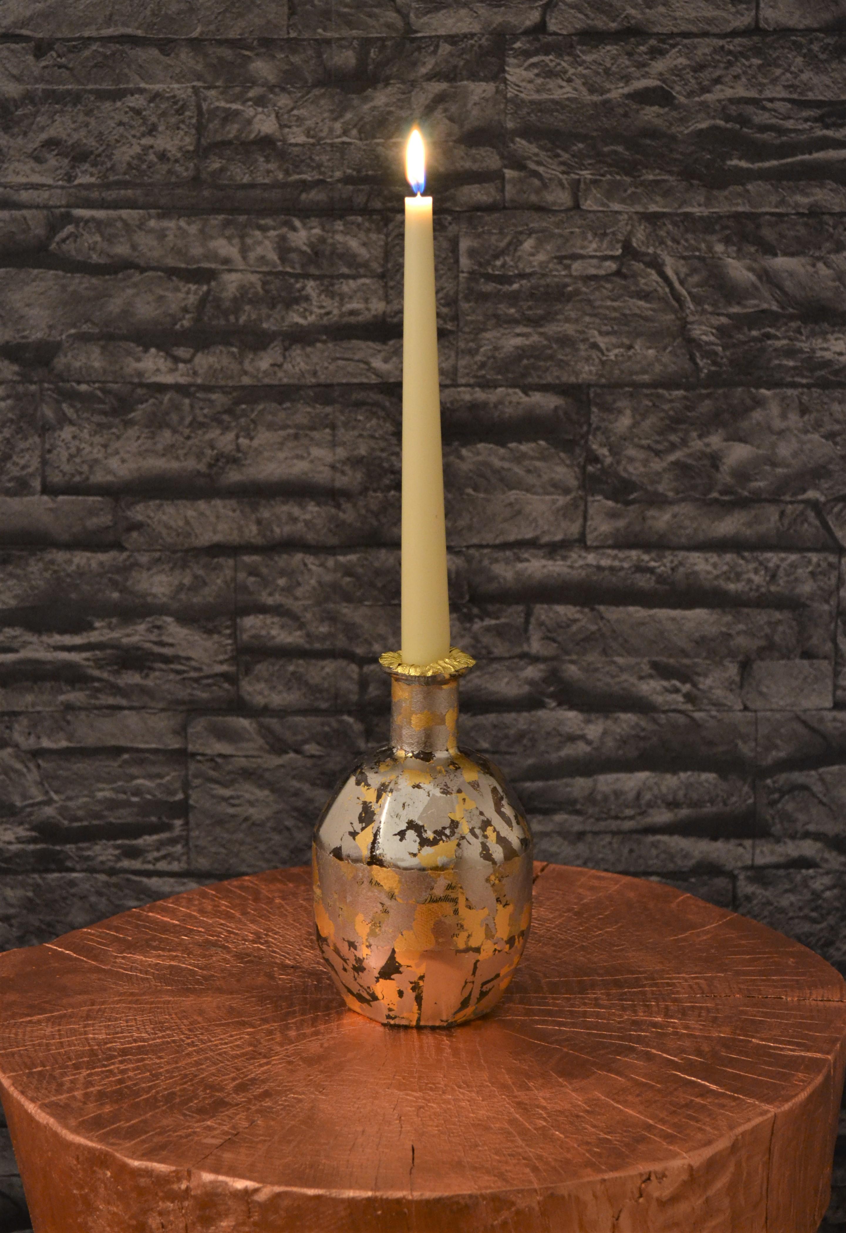 Dekoflasche / Kerzenhalter / Blumenvase, vergoldet mit Platingold #kerzenständer #blumenvase #handarbeit ©RPF_Design