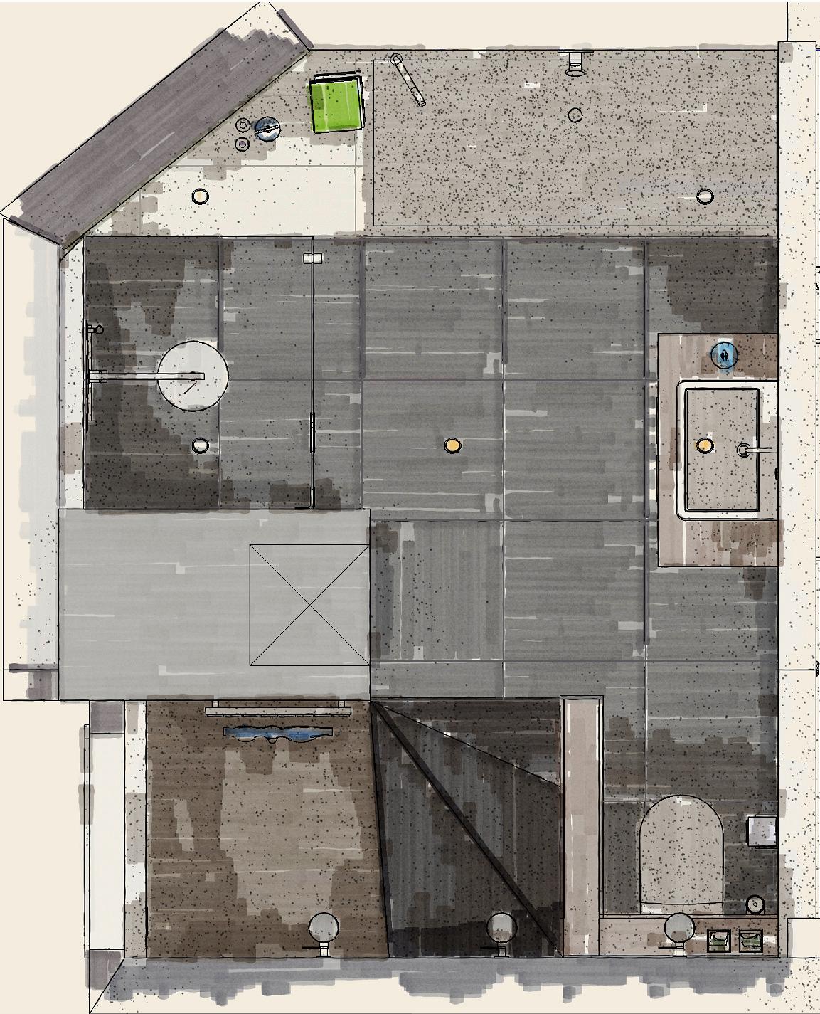 Der Grundriss des Dachbads #dachschräge #ebenerdigedusche #offenesbadezimmer ©HEIMWOHL GmbH