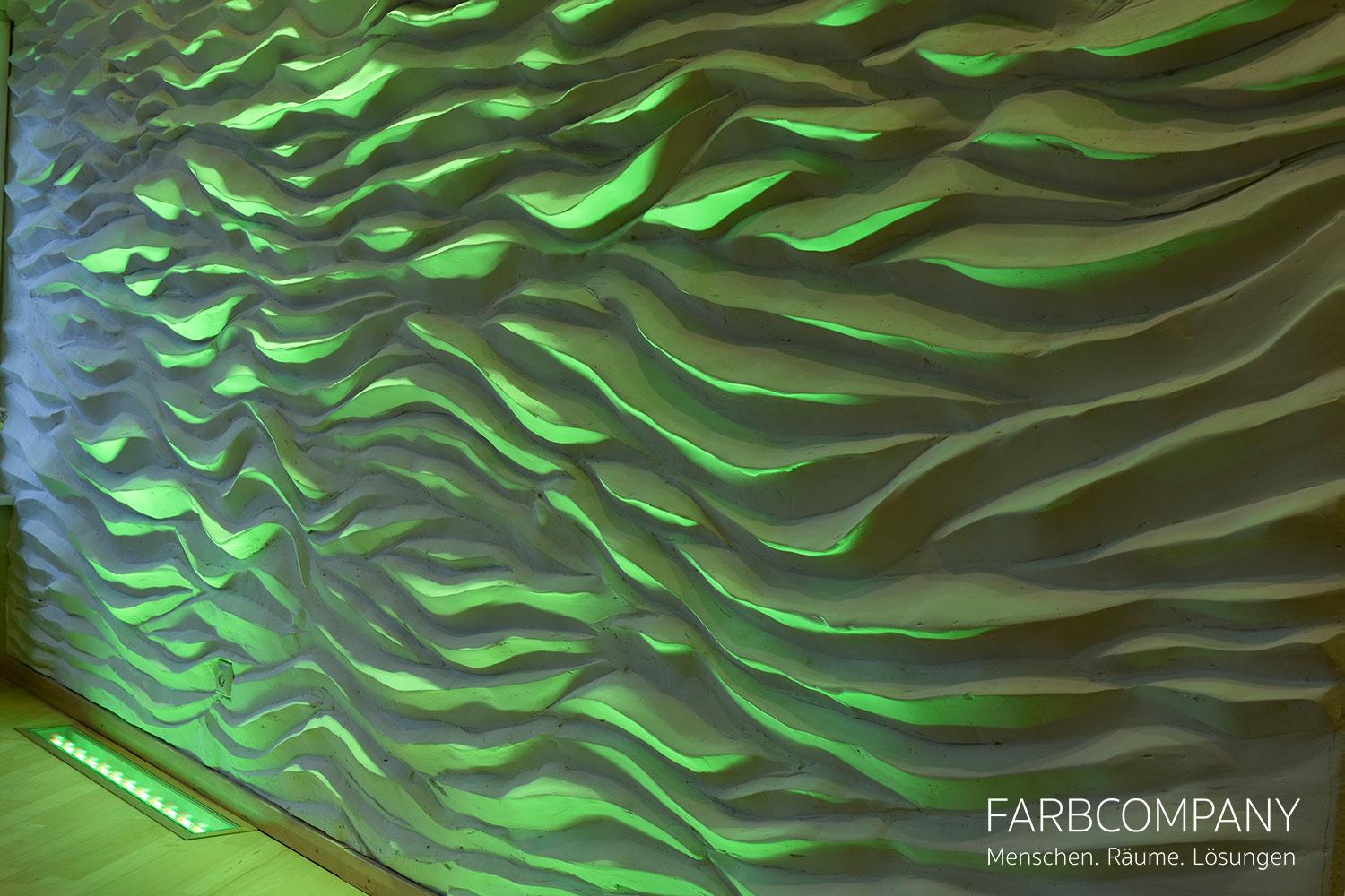 Design/ Oberfläche Wandrelief aus Gips mit LED Beleuchtung #wandgestaltung #wandrelief #raumgestaltung ©Mike Schleupner