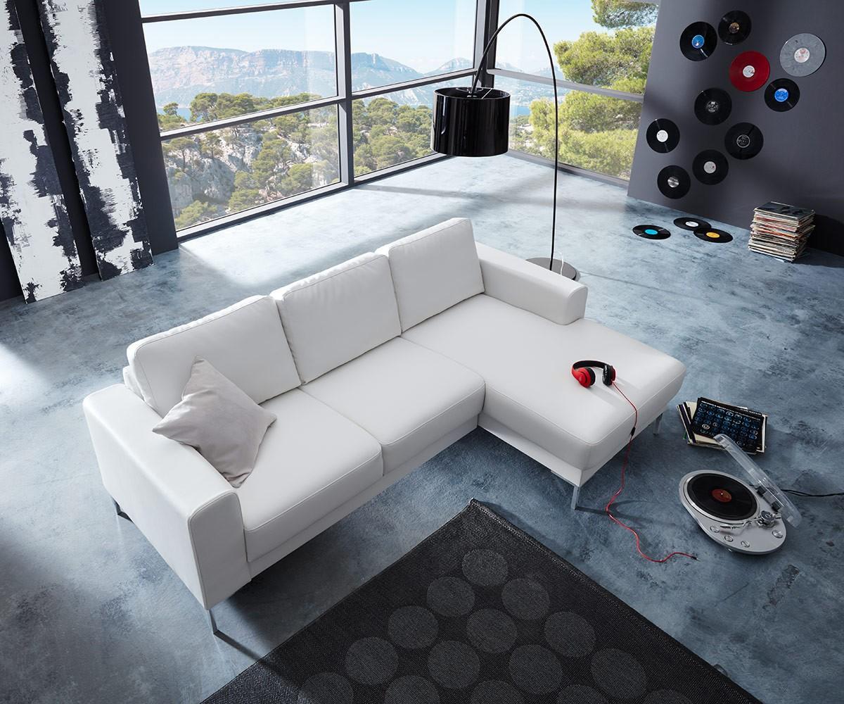 Designer Ecksofa Silas 255x147 cm Weiss Ottomane Rechts #sofa ©DELIFE GmbH