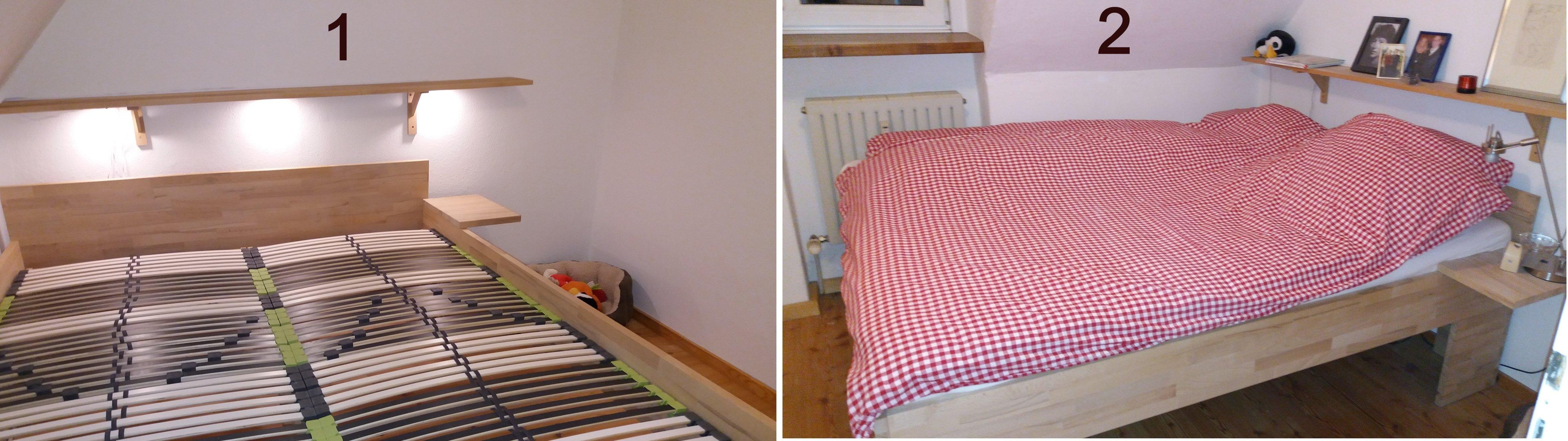 #diymöbel Bett mit samt Ablagen und Beleuchtung unter der Dachschräge - 30 mm Buche, 60 cm hoch