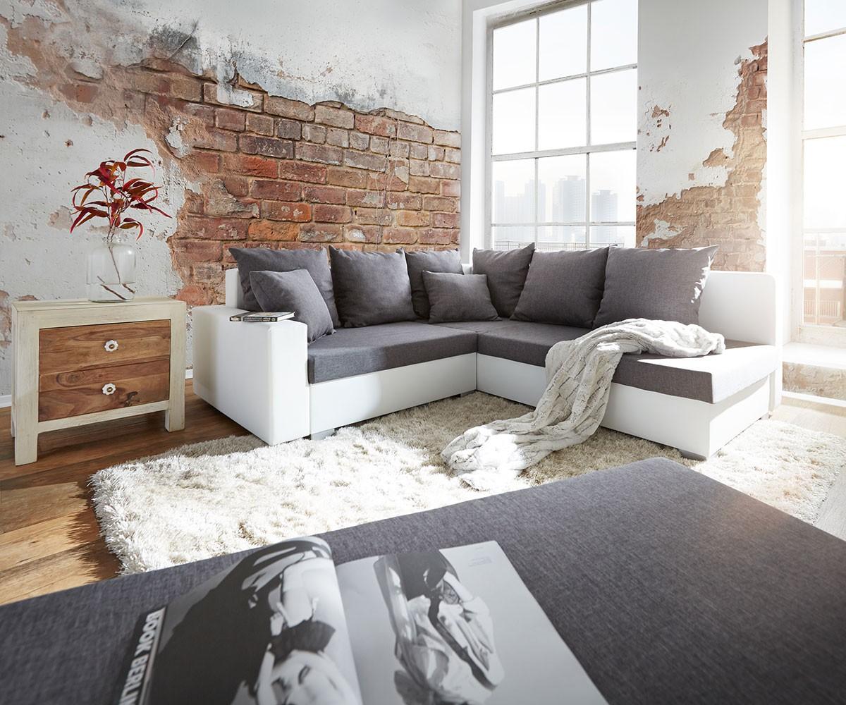 Ecksofa Lavello 210x210 cm Weiss Grau Sofa mit Hocker #ecksofa #kissen #sofa #wohnlandschaft #bigsofa ©DELIFE GmbH