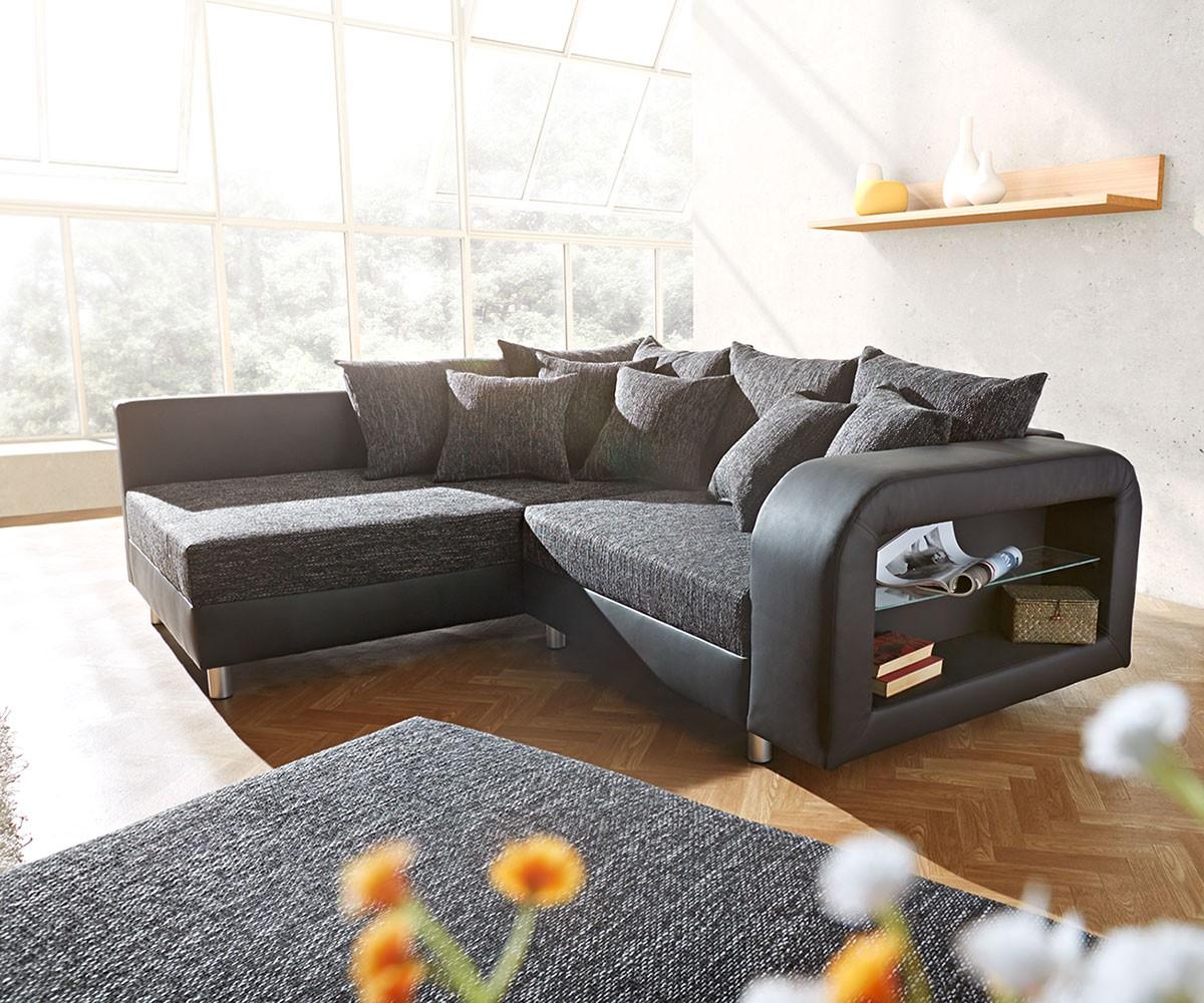 Ecksofa Nerio 223x184 cm Schwarz Ottomane Links #sofa ©DELIFE GmbH