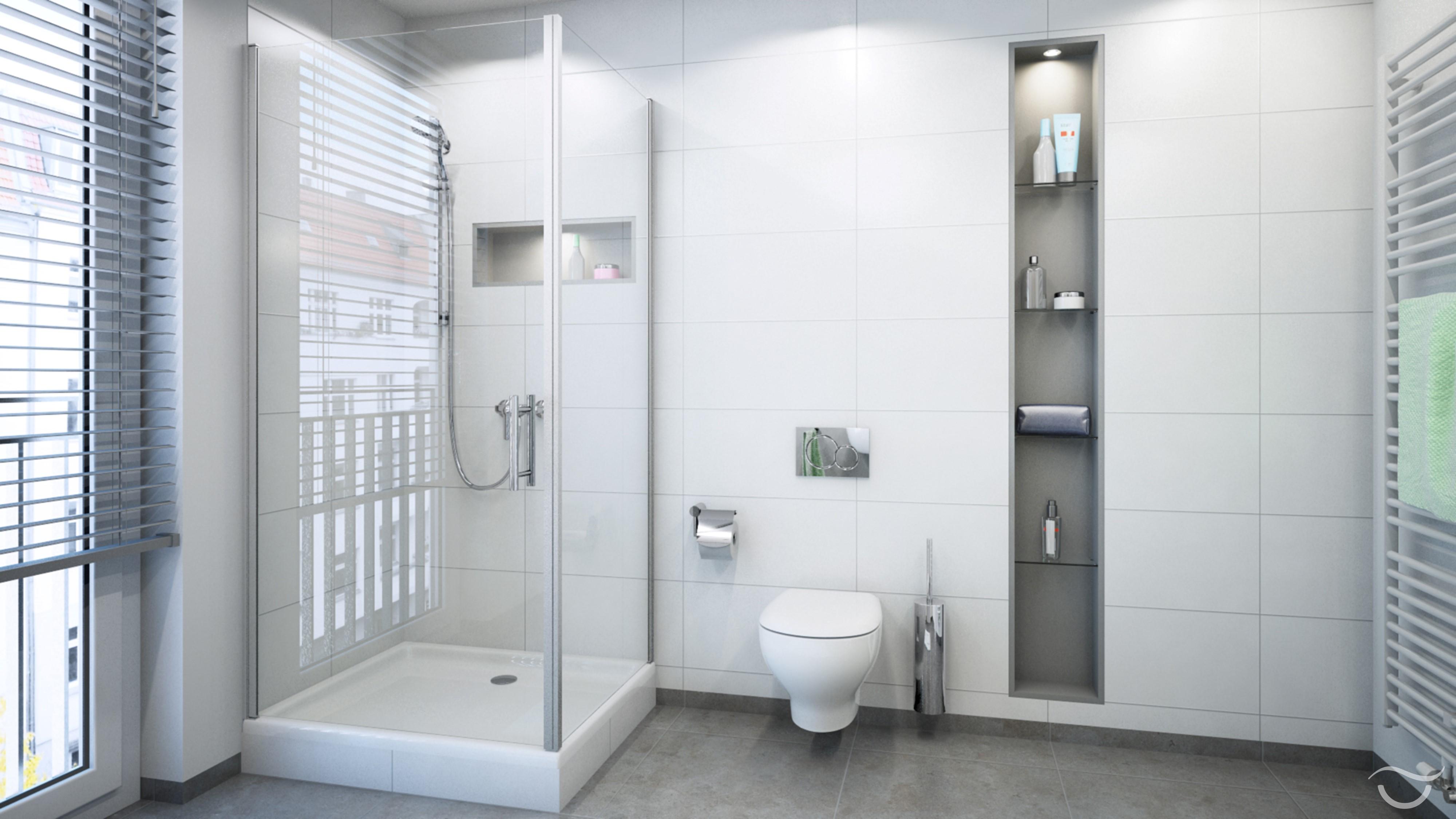 Einbauregal bei CLASSIC CHIC #badezimmer #dusche #einbauregal ©Banovo GmbH