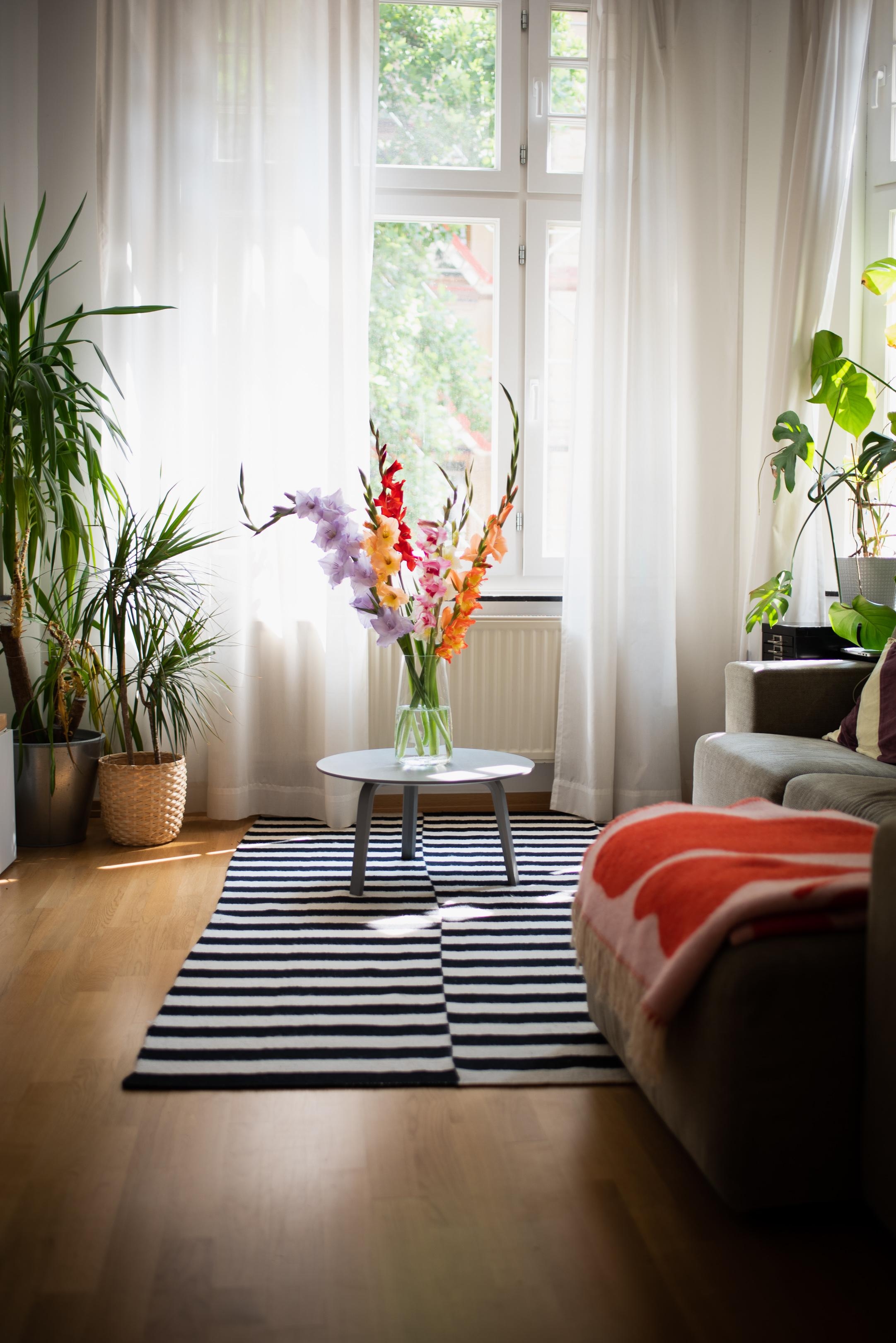 Einen prächtigen Blumengruß #gladiolen #wohnzimmer #altbau #freshflowers #interior #deko #vase #sofa 