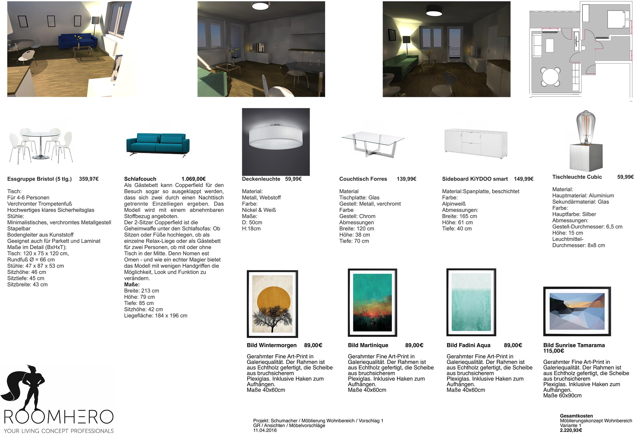 Einrichtungsvorschläge Wohn- und Esszimmer #glastisch #sofa #petrol ©ROOMHERO