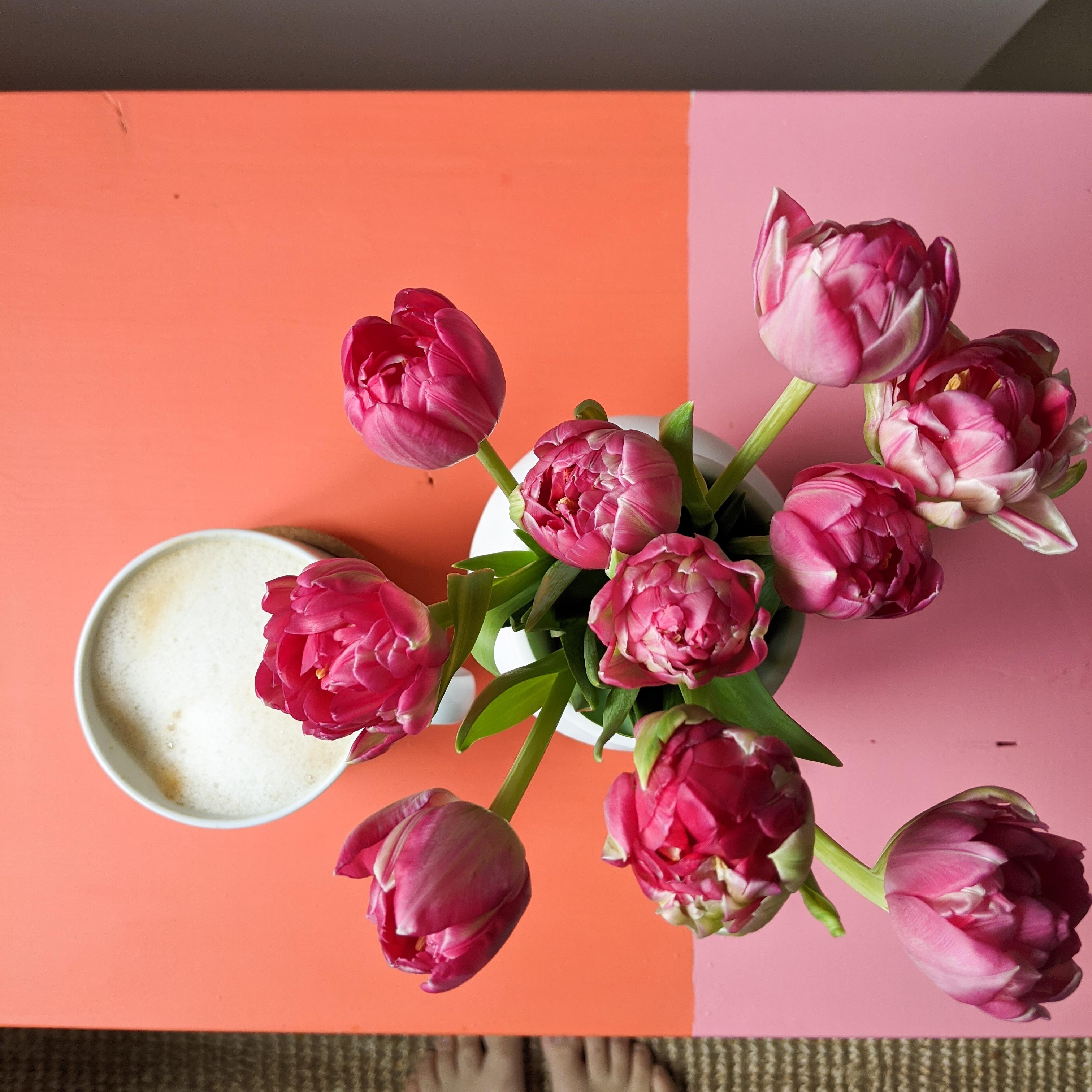Farbpower gegen Graue Tage! BÄÄÄMMM!
#farbe #tulpen #kaffee #diy #handmade #bunt #orange #rosa