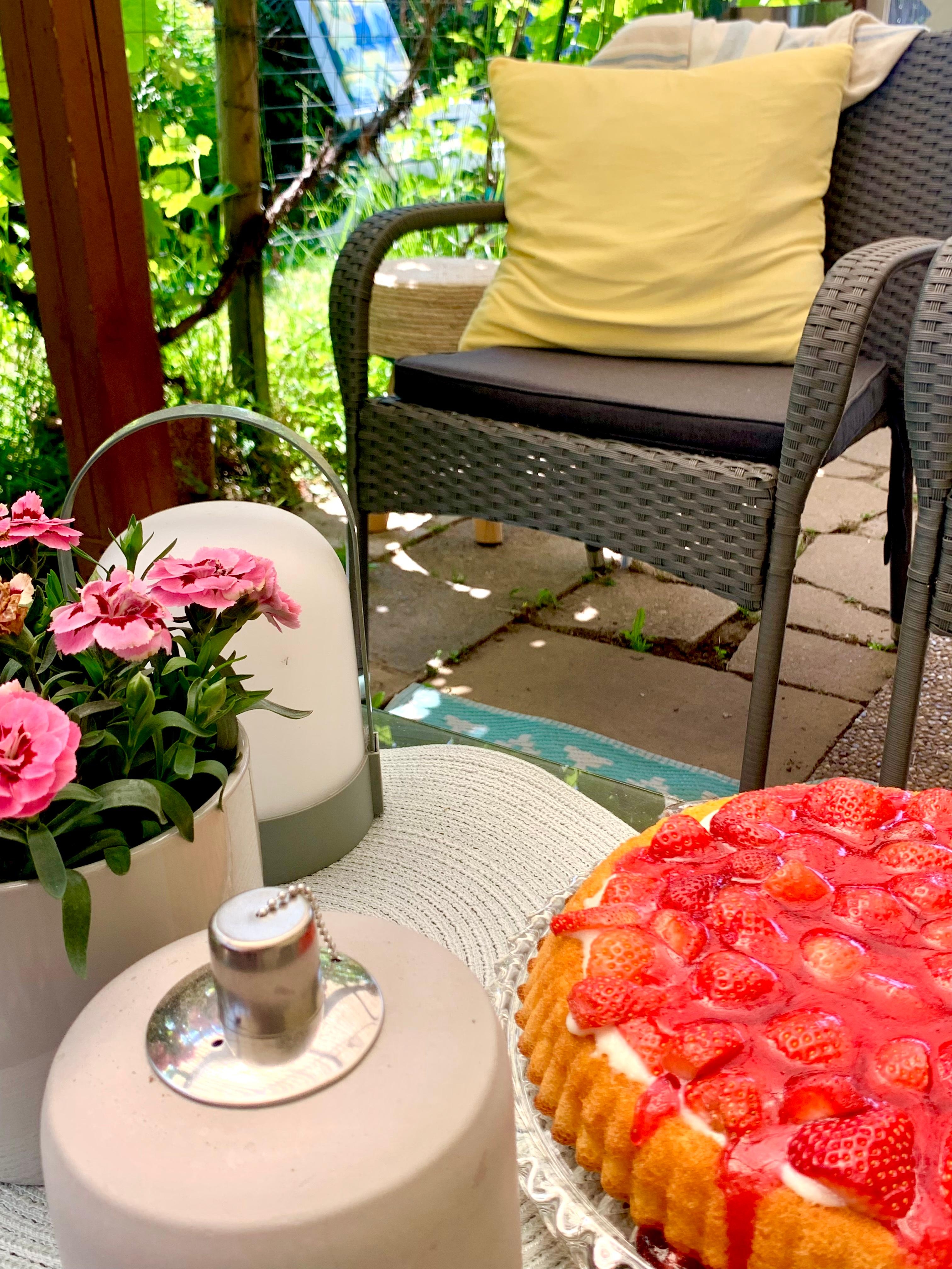 Feiertag Zeit für Kuchen 🍓🍓

#cake #backen #erdbeere #garten #outdoor #sommertag #Stuhl #tisch #flower #lampe 