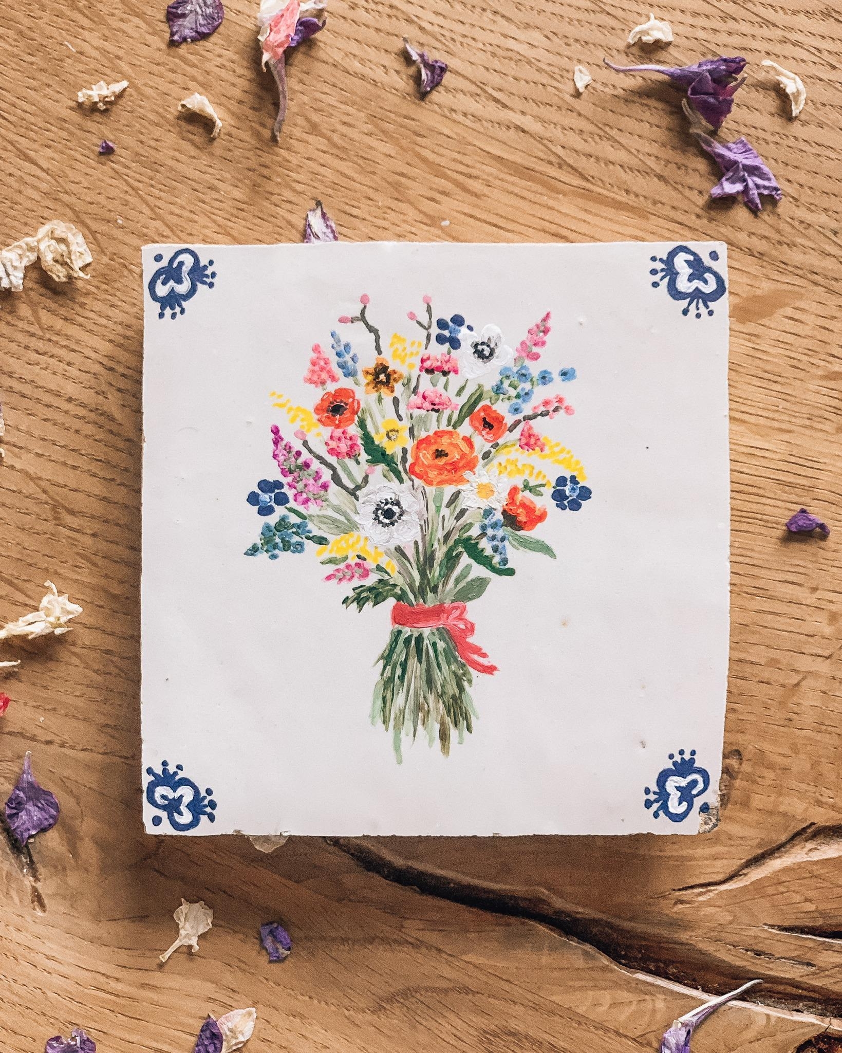 Flowers for You! 💐Zum #freshflowerfriday Heute ein kleines Blumenbild auf einer alten Fliese #diy #painting #blumenbild 